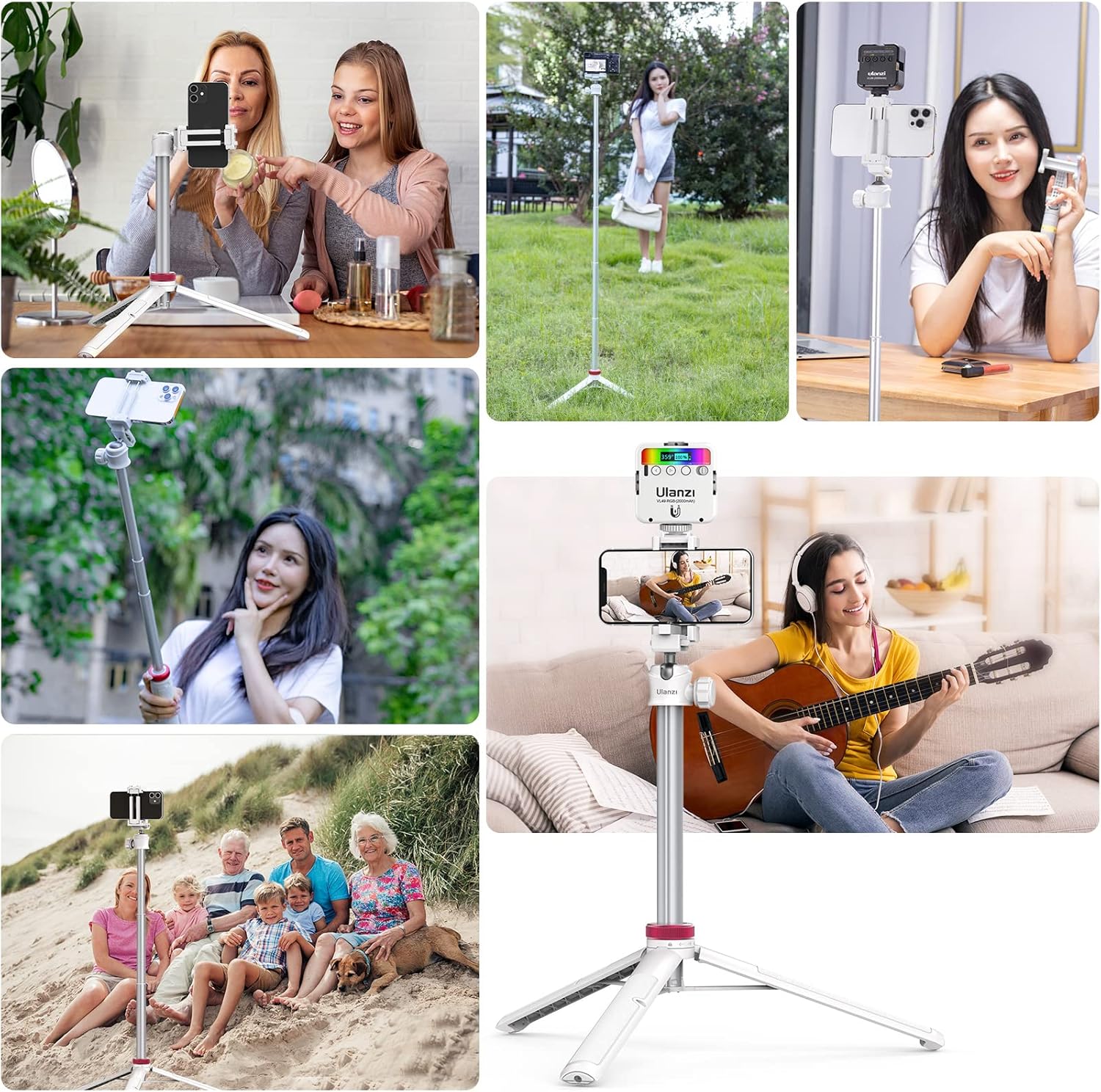 ULANZI MT-44 Extendable Phone Tripod, 59" Selfie Stick Portable Vlog Tripod Stand with 2 in 1 Phone Clip 1/4" Screw, 360° Ball Head Camera Tripod for DJI Pocket Sony Canon Action Fujifilm, White - Image 7