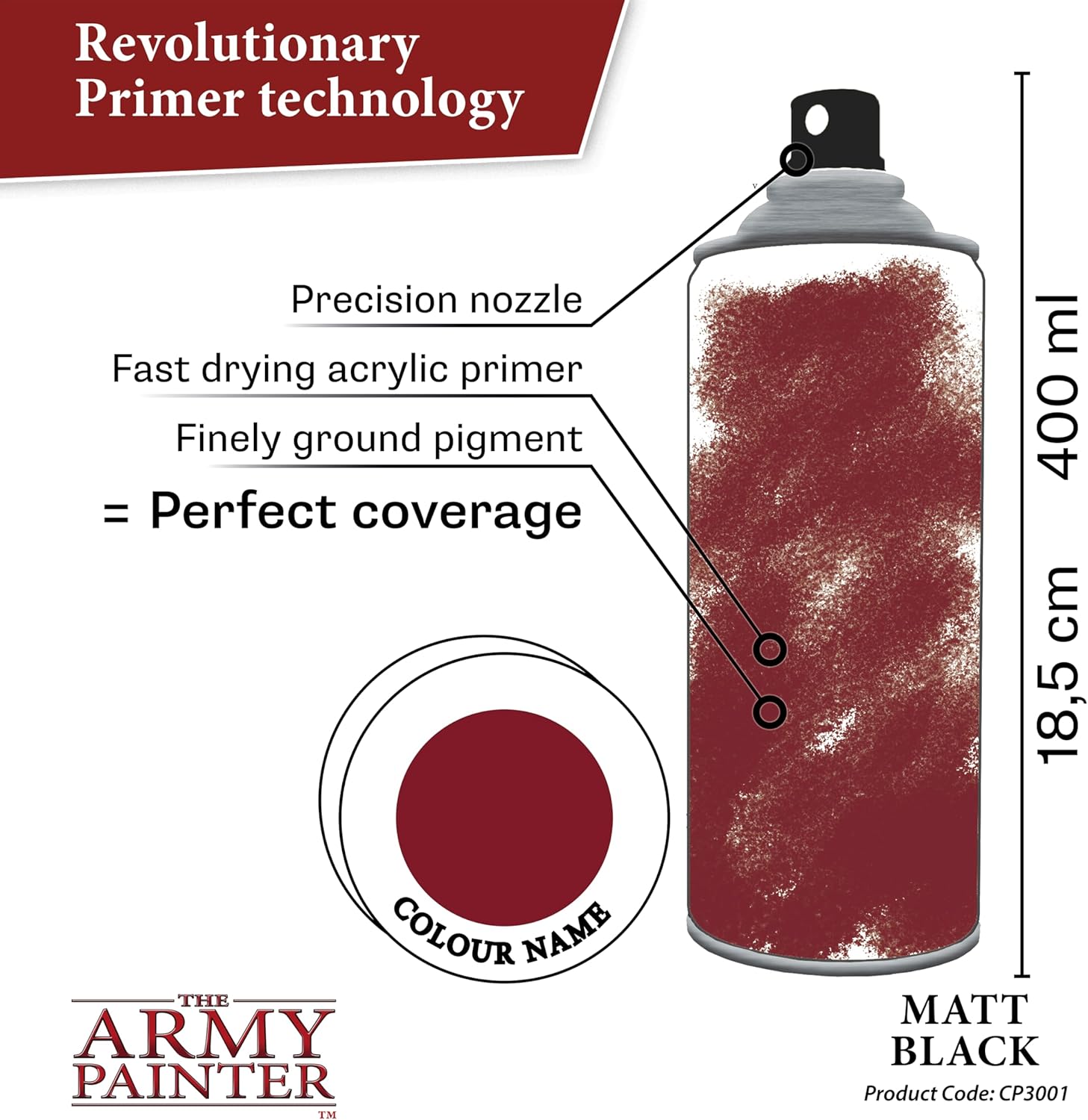 The Army Painter Base Primer Matt Black, 400 mL Acrylic Spray Primer, Spray Paint Basecoat for Miniature Priming, Tabletop Roleplaying, Boardgames, and Wargames Miniature Modelling - Image 3