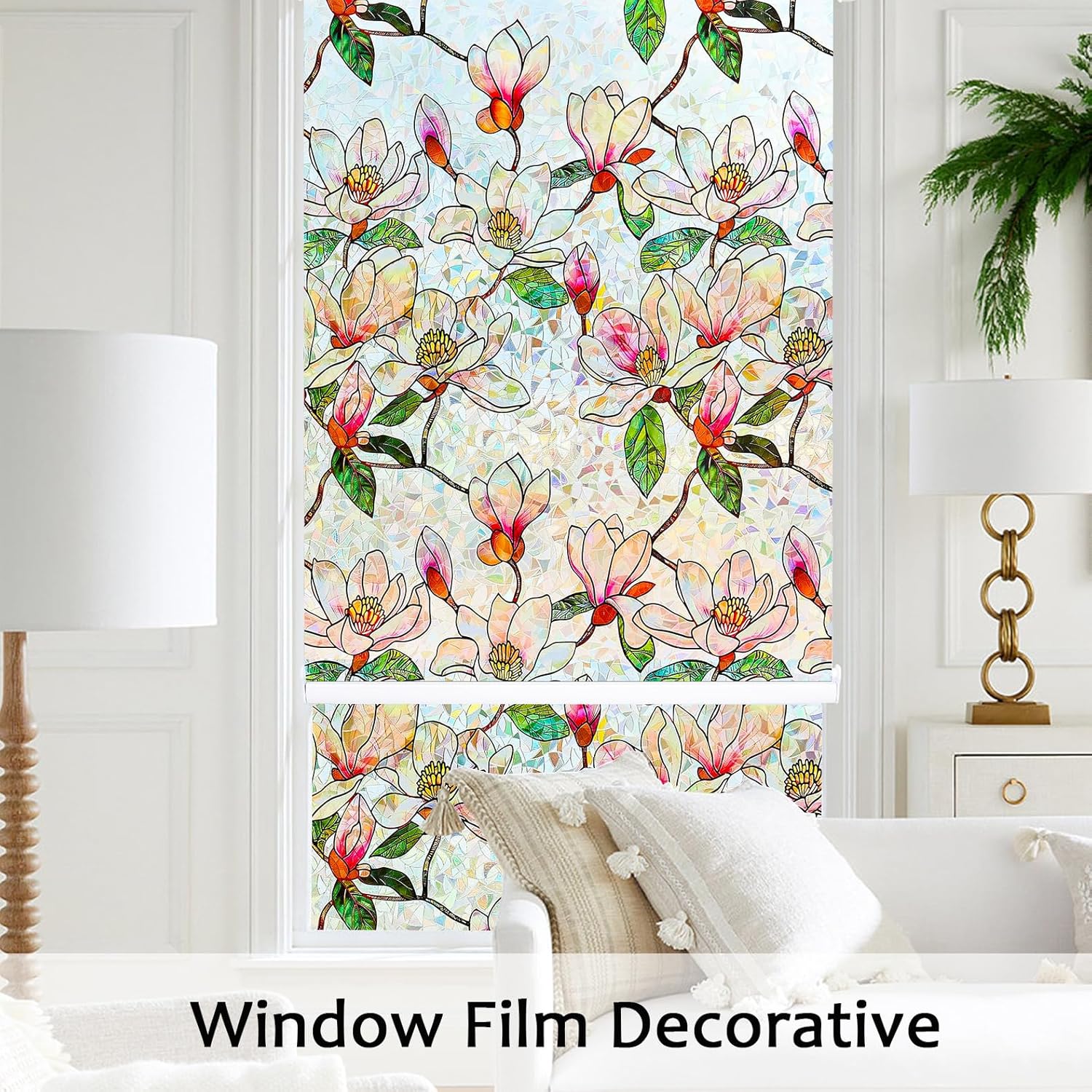 Window Privacy Film Stained Glass Window Film Decorative, Static Cling Rainbow Window Cling, Heat Control Non-Adhesive for Bathroom Home Door 17.5" x 78.7" - Image 9