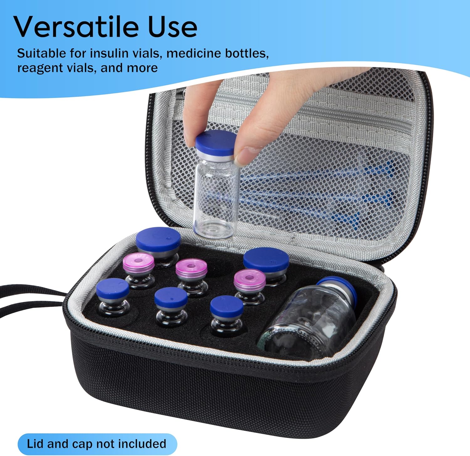 10 Slots Insulin Vial Protector Case, Insulin Vial Organizer Bag for Diabetics Standard 1ml 3ml 5ml 10ml and 30ml Vials - Image 2