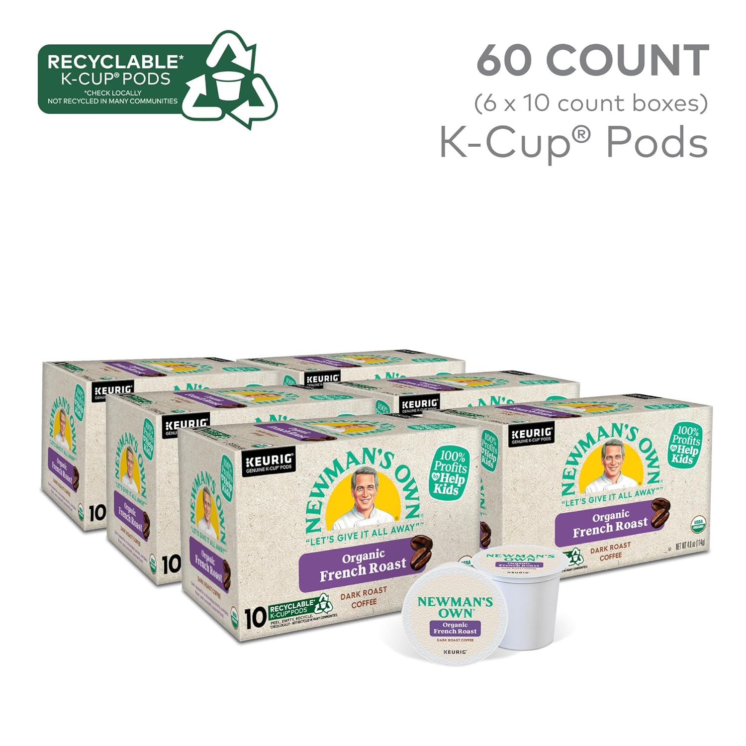 Newman's Own Organic French Roast Coffee, Keurig Single Serve K-Cup Pods, Dark Roast Coffee, 60 Count, (6 Packs of 10) - Image 2