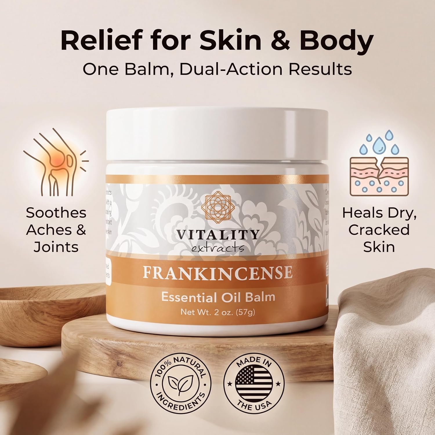 Vitality Extracts Frankincense Essential Oil Balm (2oz) – Boswellia Serrata, Beeswax & Vitamin E, Deep Moisturizing Skin Balm for Dry, Cracked Skin, Soothing & Nourishing for All Skin Types - Image 2