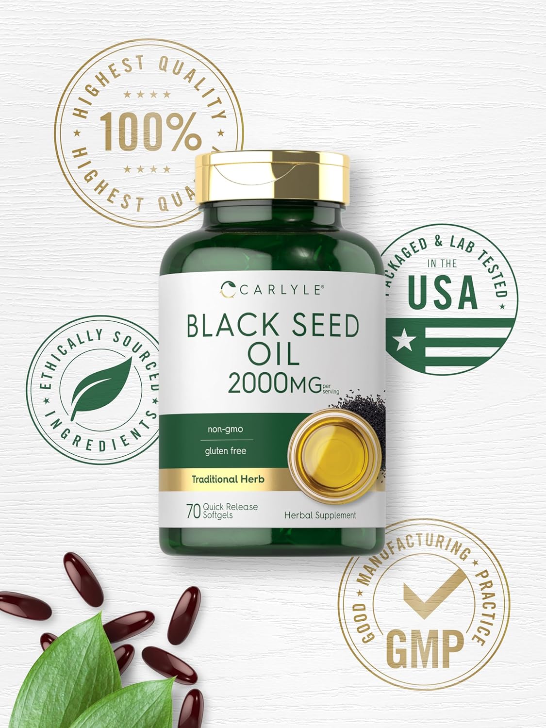 Carlyle Black Seed Oil Softgel Capsules | 2000mg | 70 Pills | for Women & Men | Non-GMO, Gluten Free Herbal Supplement - Image 6