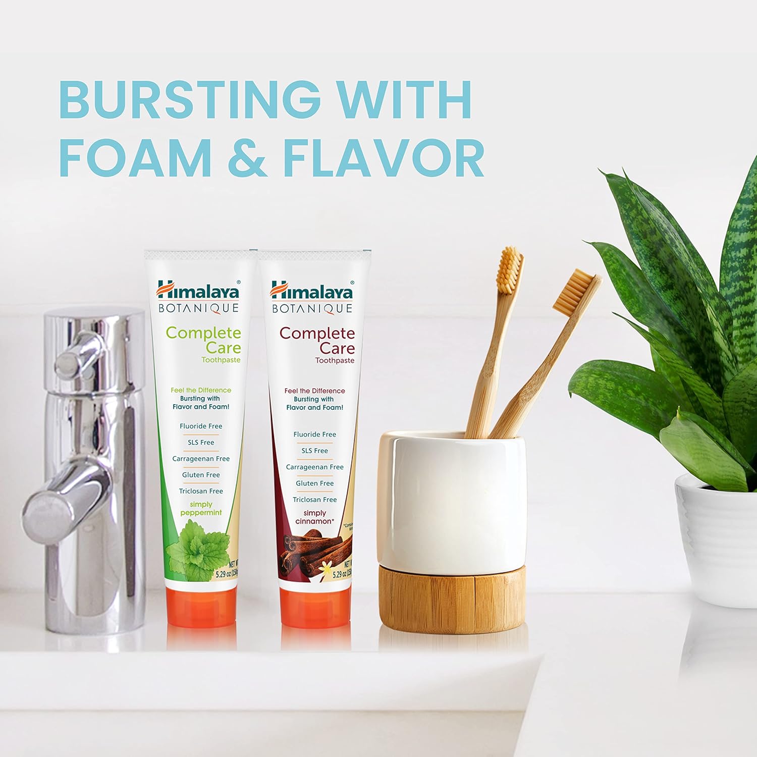 Himalaya Botanique Complete Care Toothpaste, Herbal, Variety Pack, Peppermint and Cinnamon Flavor, Fights Plaque, Freshens Breath, Fluoride Free, No Artificial Flavors, SLS Free, Cruelty Free, 5.29 Oz - Image 4
