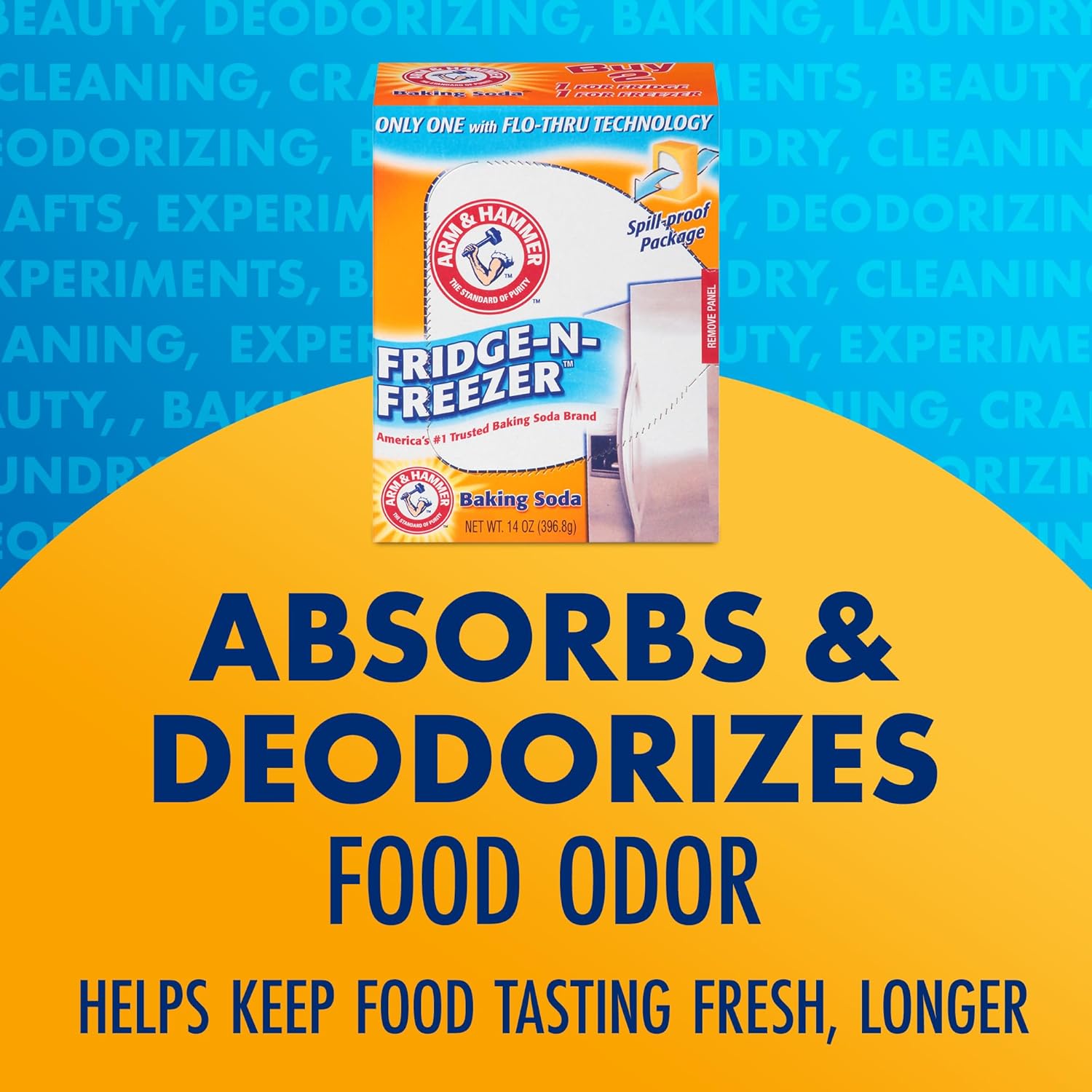 Arm & Hammer Baking Soda Fridge-n-Freezer Odor Absorber, Orange 14 oz, Pack of 12 - Image 2