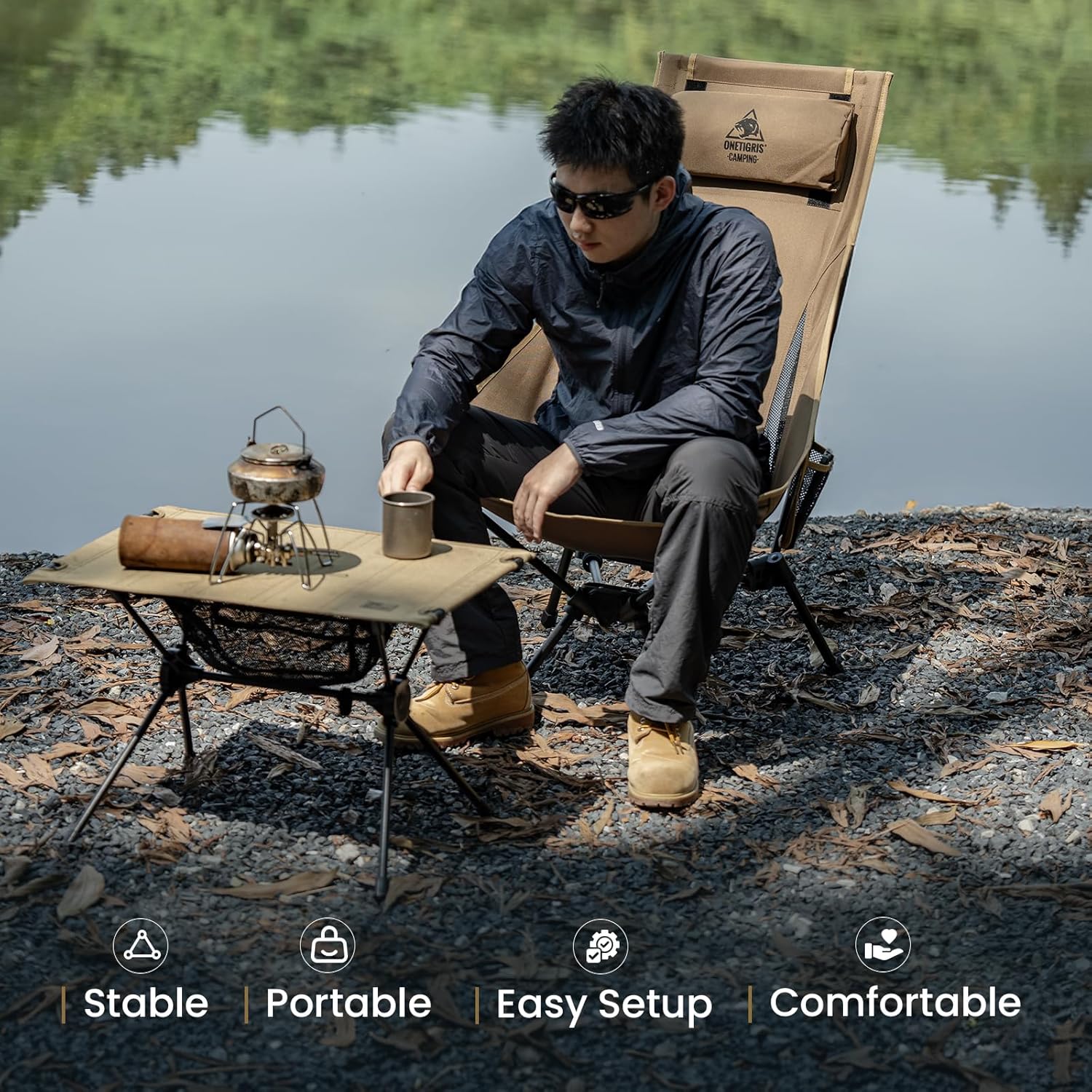 ONETIGRIS Tigerblade High Back Camping Chair with Pillow Design, Comfortable Widened Seat Folding Chair - Image 7