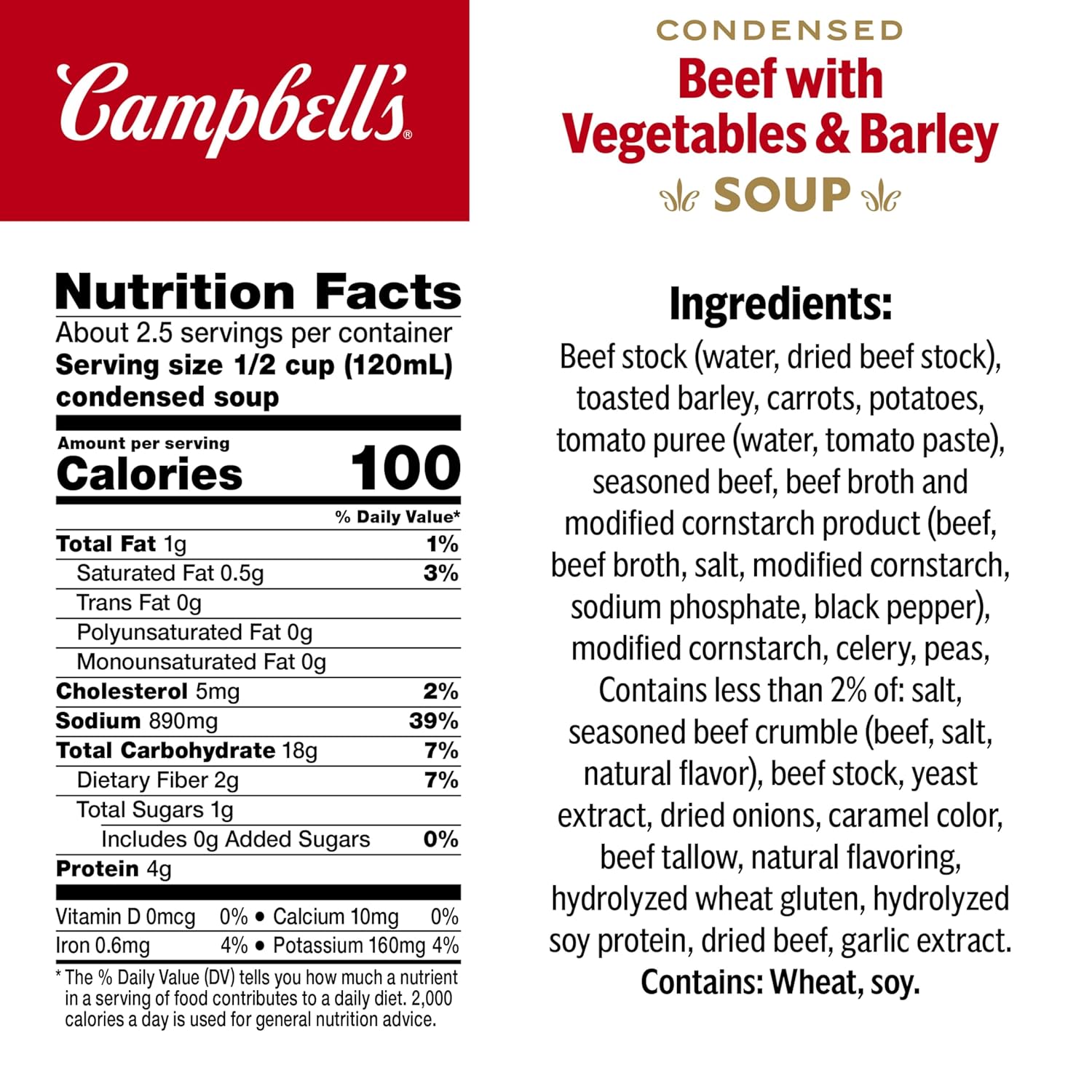 Campbell's Condensed Beef Soup With Vegetables and Barley, 10.5 oz Can (12 Pack) - Image 2