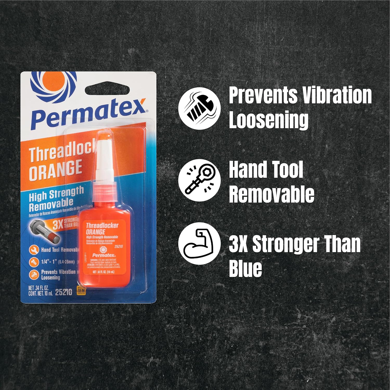 Permatex 25210 High Strength Removable Threadlocker Orange Liquid, 10 ml - Image 2