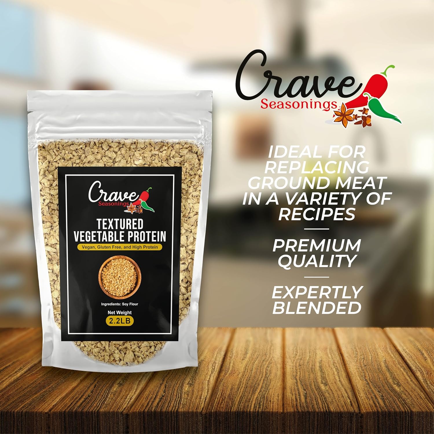 Crave Textured Vegetable Protein, 2.2LB Bag, Vegan, Gluten Free, High Protein Chunks, Unflavored - Image 2
