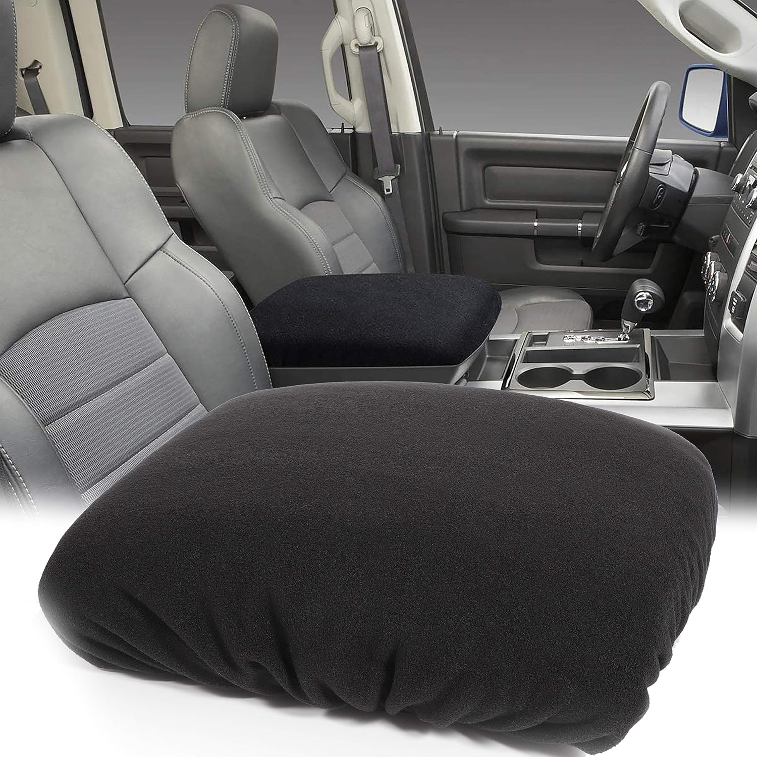 Center Console Armrest Pad Cover for Dodge Ram 1500 2500 3500 4500 5500 Pickup Trucks 1993-2023-Black Soft Car Armrest Protector Cushion All Seasons Suitable(Black) - Image 2