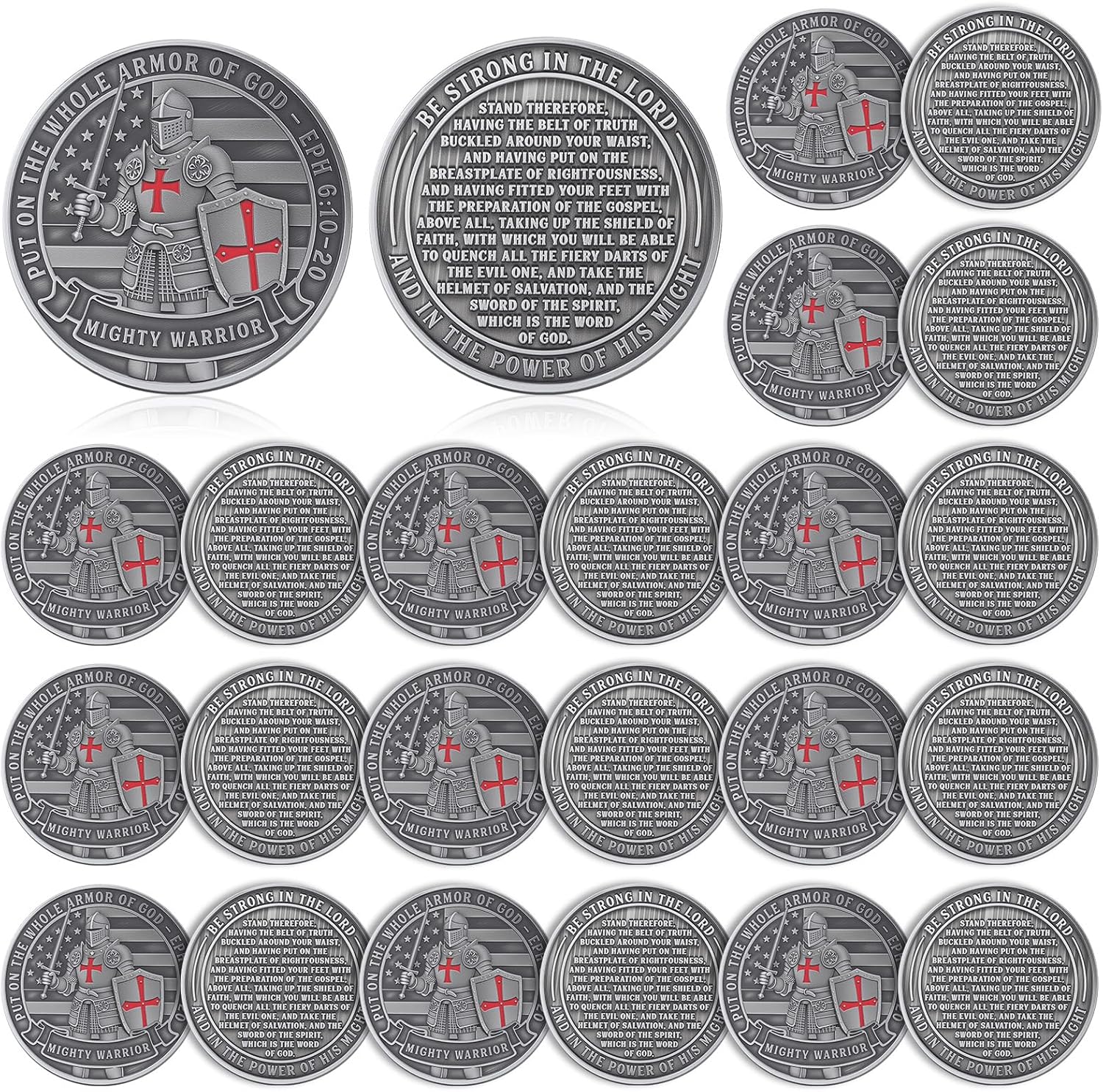 Nosiny 20 Pcs Armor of God Coins Metal Christian Challenge Coins for Religious Prayer Collector Christian Church School Party Commemorative Gifts (Ancient Style)