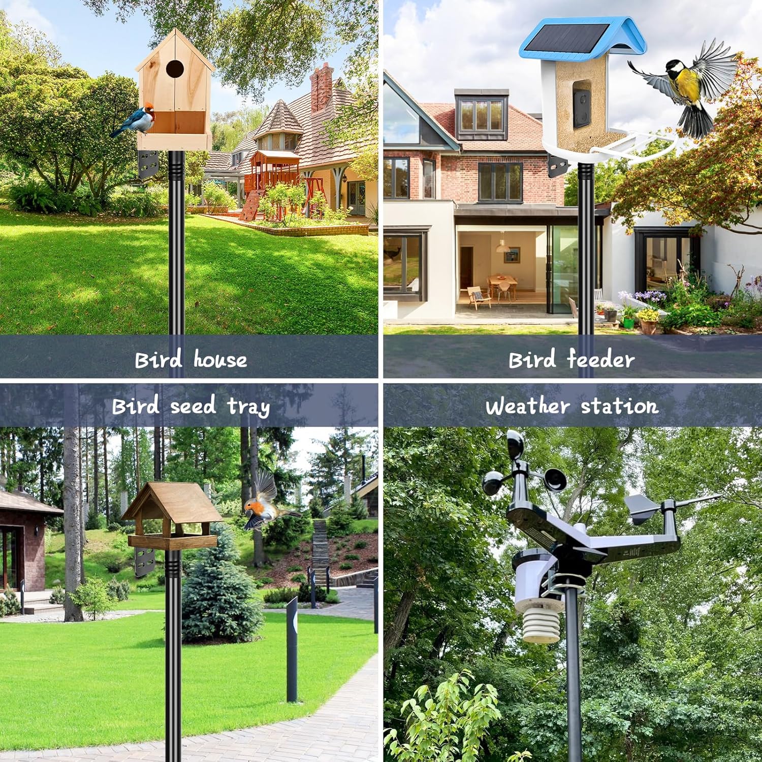 Gtongoko Smart Bird Feeder Pole 1-Inch Dia 79 Inch Bluebird House Pole for Outdoors Weather Station Heavy Duty Metal Mounting Kit Adjustable Bird Feeder Stand Black - Image 7