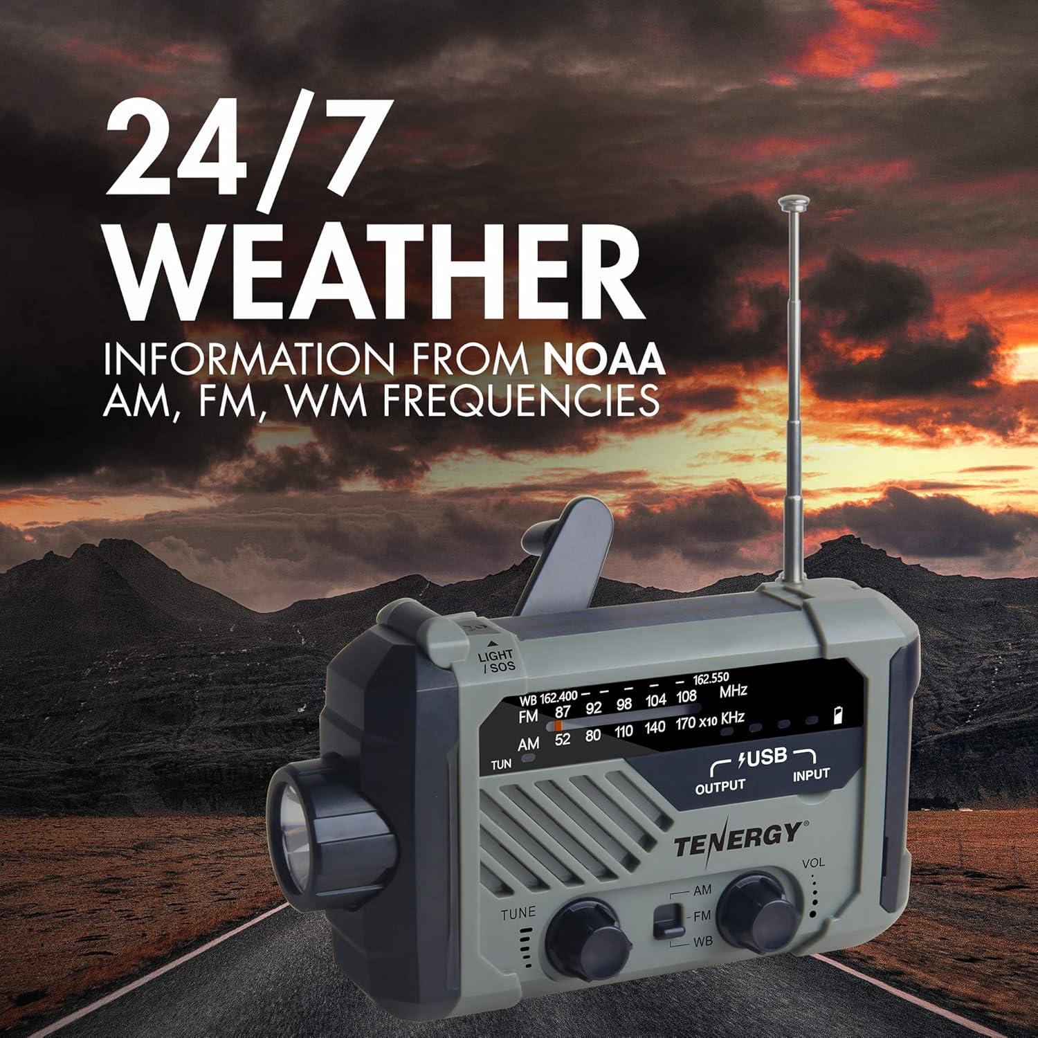 Tenergy Multifunctional Hand Crank Weather Radio with LED Flashlights, SOS Alarm, Cell Phone Charger, AM/FM/NOAA Radio Frequencies, Ideal for Emergencies - Image 4