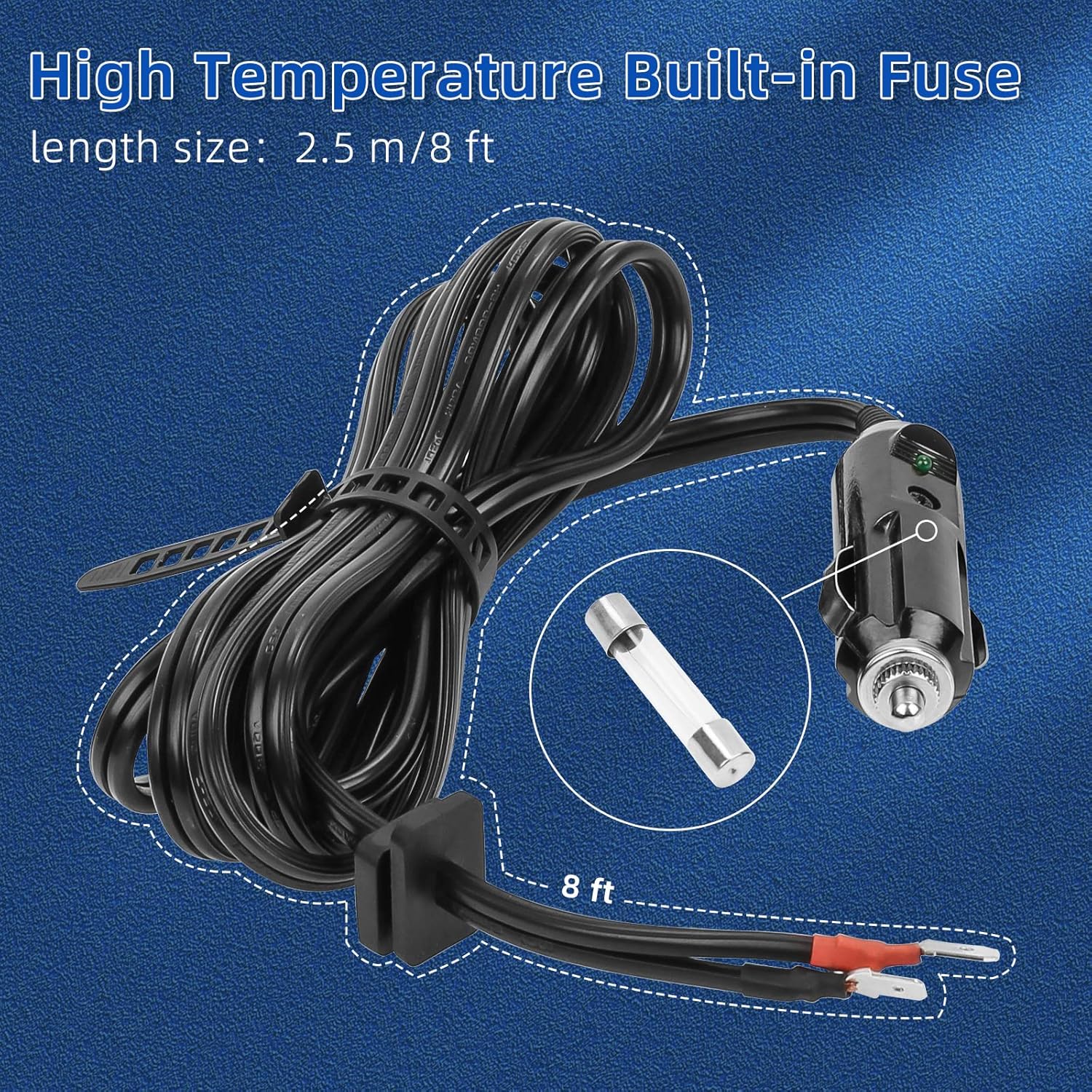 Thermoelectric Cooler Power Cord 8FT w/Fuse for Coleman 12V/24V OE#5644-710 5644-707 300000540 5645 - Image 3
