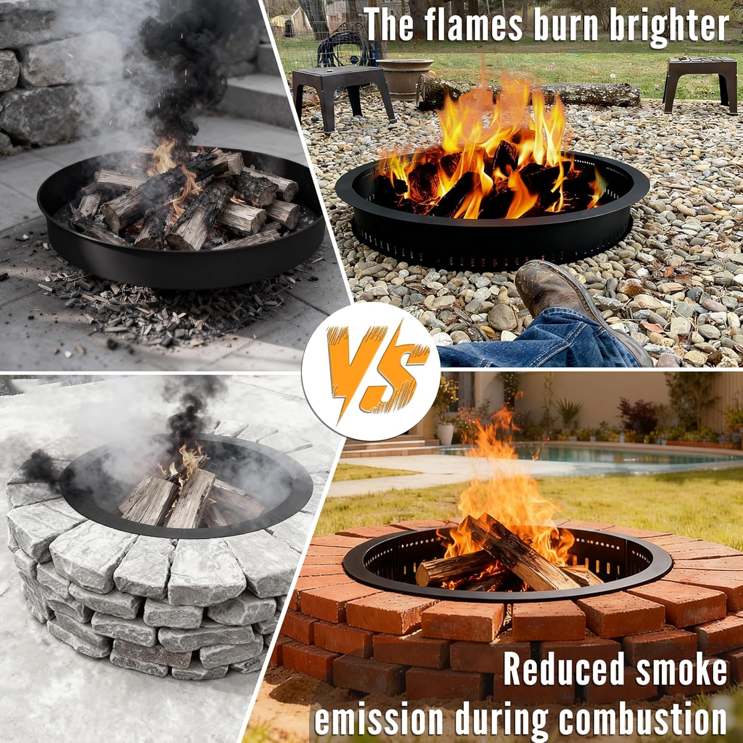 Smokeless Fire Pit Ring Insert - 31 Inch Outdoor Fire Pit Liner with Airflow Design for Efficient Burning, Durable Steel Construction, for Outdoor Camping - Image 7