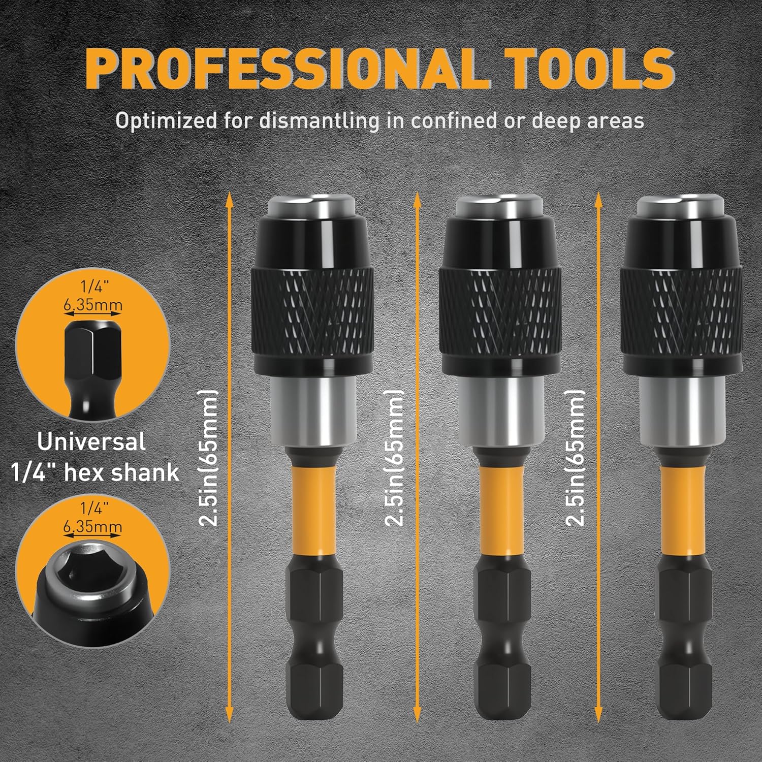 ELEAD 3-Piece Quick Change Bit Holder, 1/4" Magnetic Hex Shank Drill Bit Adapter for Screws, Nuts, Drill, bit set and Handheld Driver - Image 2