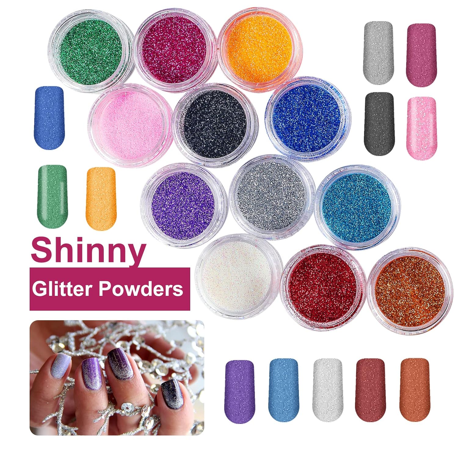 Nail Kit Set Professional Acrylic with Everything, 12 Glitter Acrylic Powder Kit Nails Art Tips Decoration, DIY Gifts for Women Nail Art Tool and Supplies for Beginners - Image 4