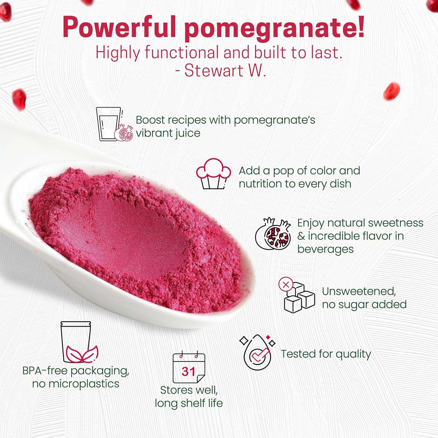 Z Natural Foods Pomegranate Powder - Organic, 1 lb (16 oz) - Pure Pomegranate Juice Extract - Nutritious, Antioxidant Superfood for Smoothies, Tea, Yogurt & Culinary Use - Image 4