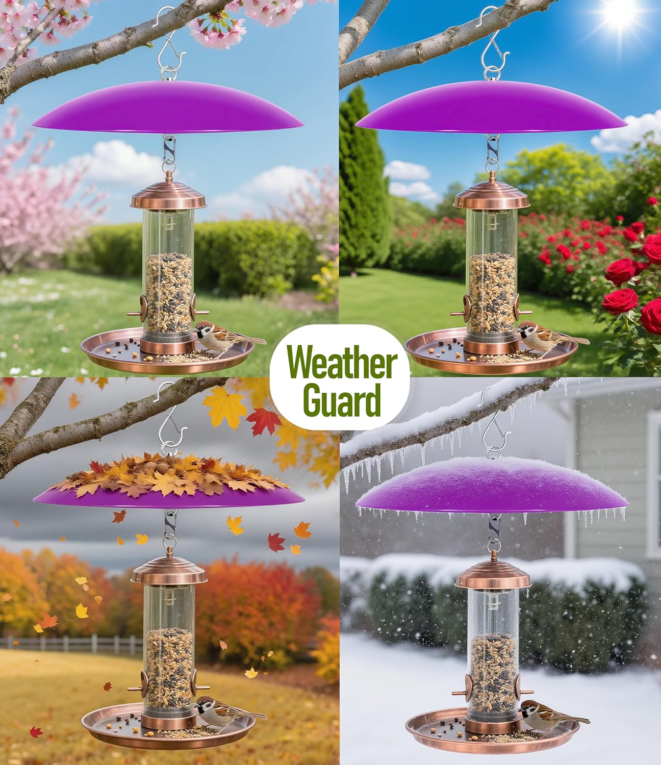 13" Bird Feeder Rain Cover,Bird Feeder Dome,Hummingbird Feeder Guard, Proof Bird Feeders Baffle,Smart Birds Feeder's Umbrella (Purple),2Pack - Image 2
