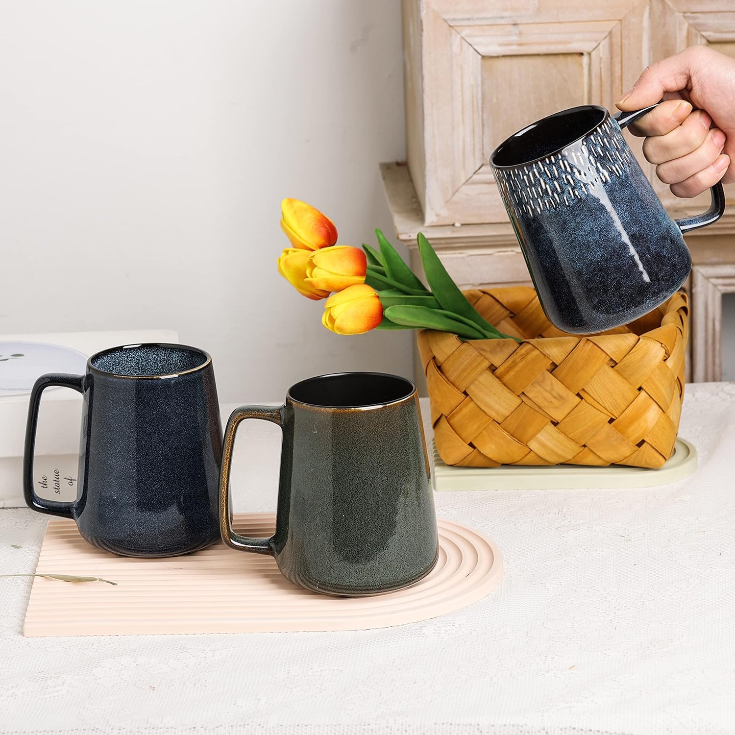 Large Ceramics Coffee Mugs,24 oz,Large Handle Design,Extra Large Tea and Coffee Cup for Office and Home,Microwave and Dishwasher Safe(Color:24 oz green) - Image 5