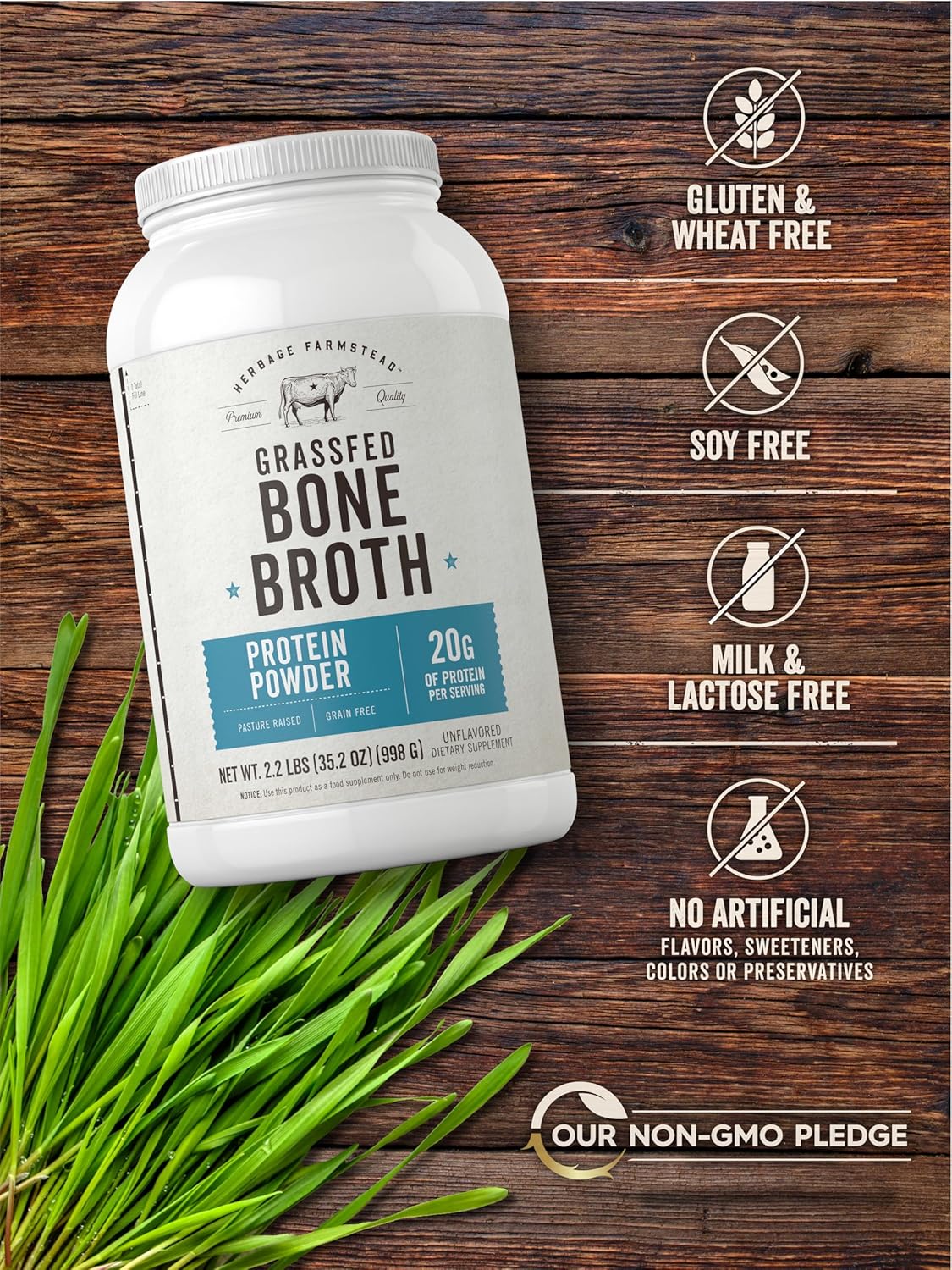 Carlyle Grass Fed Bone Broth Protein Powder | 35.2 oz (2.2lb) | 20g Protein | Pasture Raised, Grain Free Supplement | Non-GMO & Gluten Free | By Herbage Farmstead - Image 5