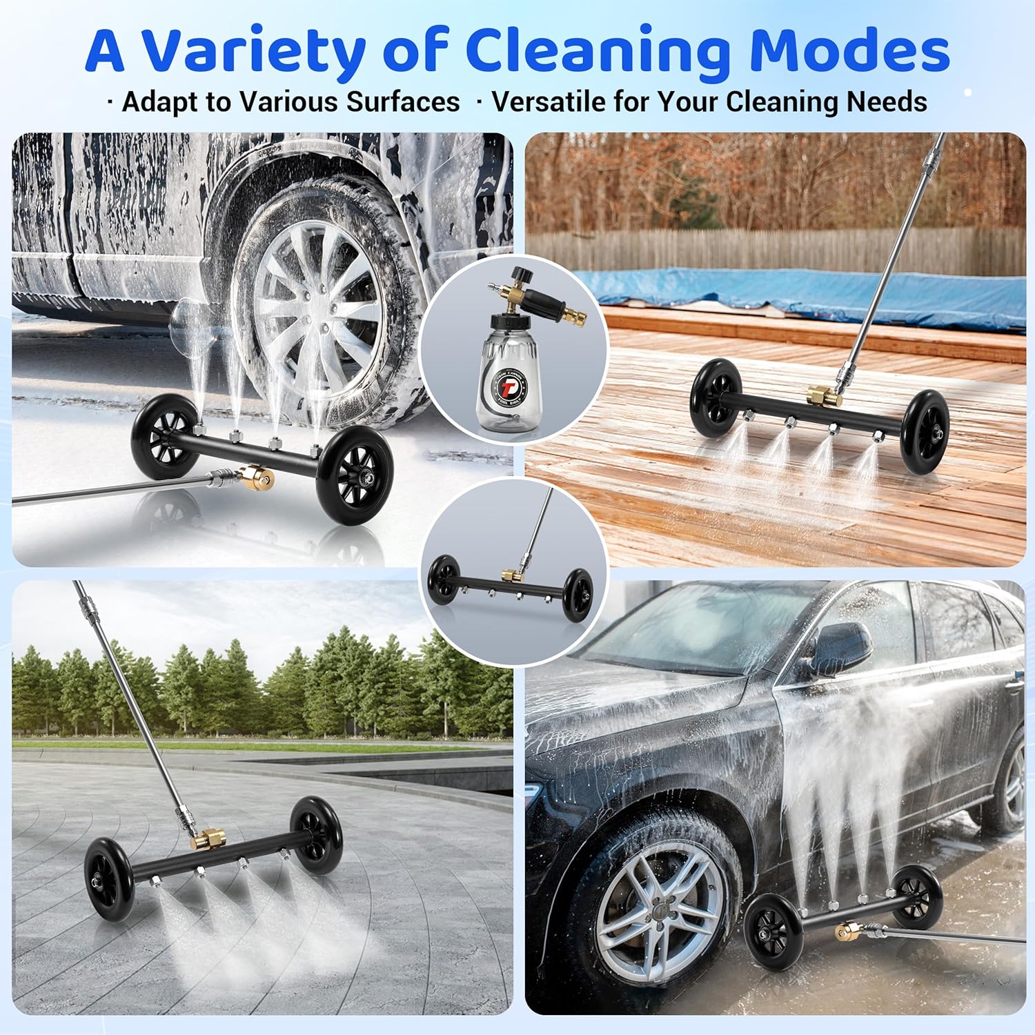 Tool Daily Undercarriage Pressure Washer Attachment 16 Inch, Dual-Function Undercarriage Cleaner with 1-Liter Foam Cannon, Under Car Wash Water Broom with 3 Pieces Extension Wand, 3600 PSI - Image 6