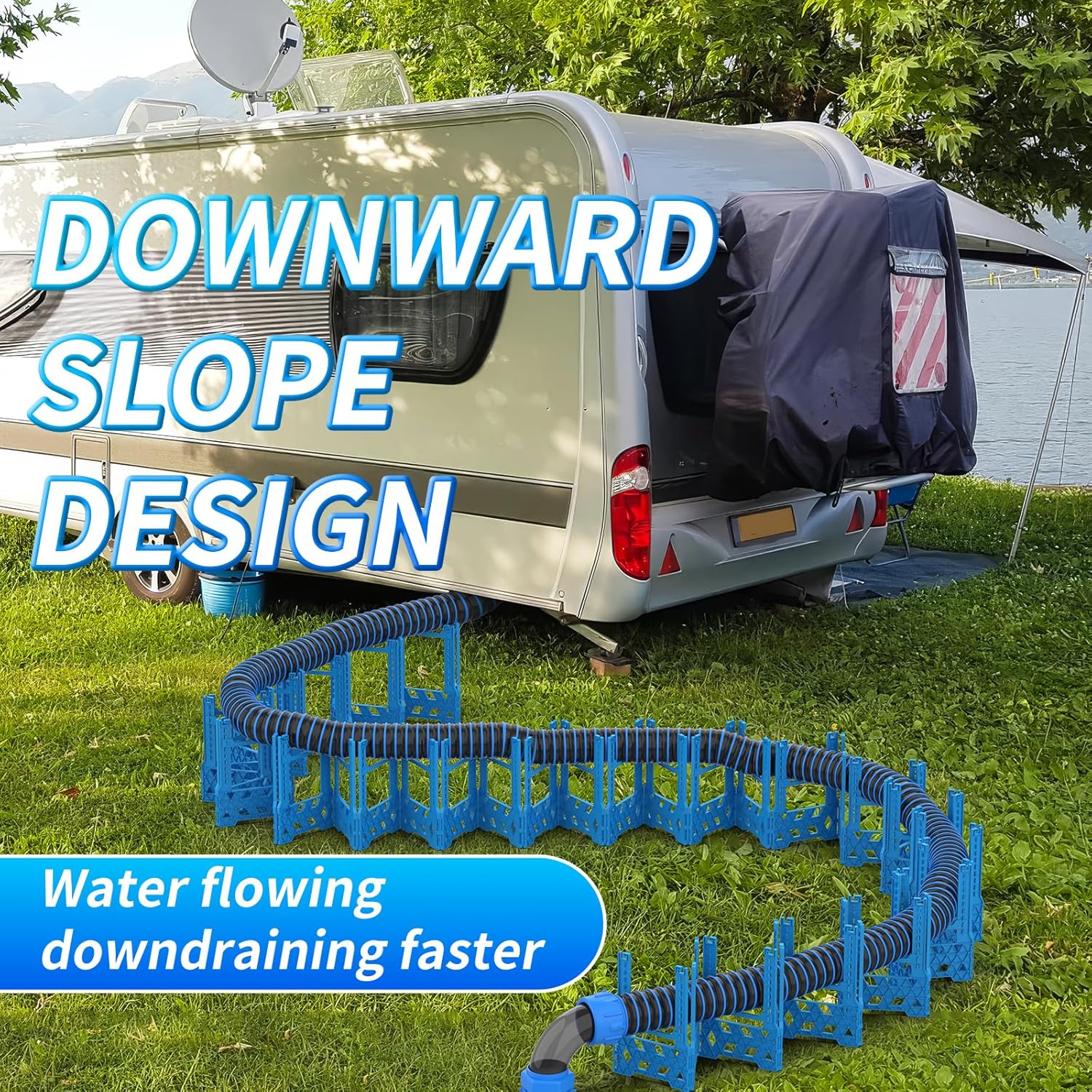 BEBOBLY RV Sewer Hose Support 10FT with Secure Rubber Band & Carry Strap, RV Sewer Hose Holder Adjust Height for Travel Trailers, RV, Campers | Avoiding Obstacles & Deep Cradles, Quick Setup/Collapse - Image 5
