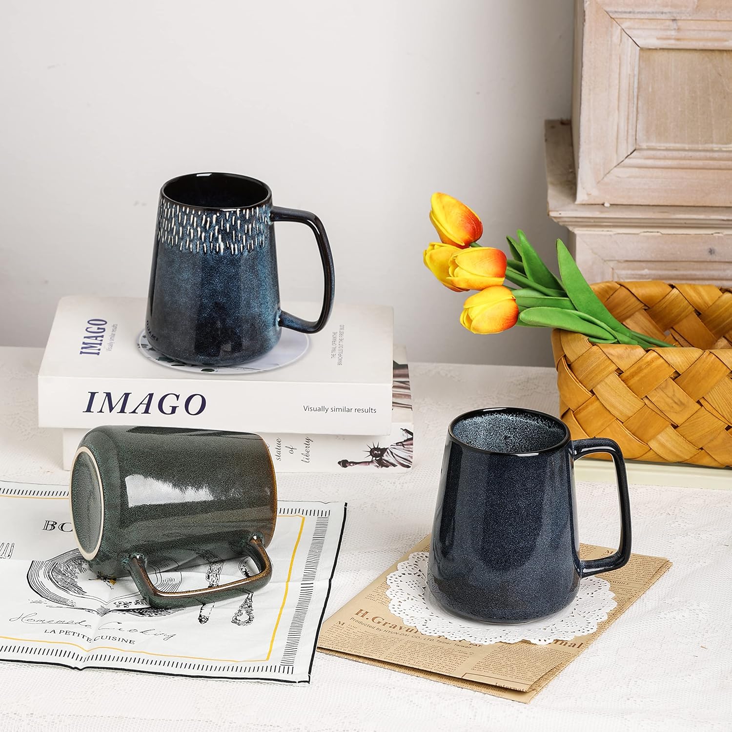 Large Ceramics Coffee Mugs,24 oz,Large Handle Design,Extra Large Tea and Coffee Cup for Office and Home,Microwave and Dishwasher Safe(Color:24 oz green) - Image 7