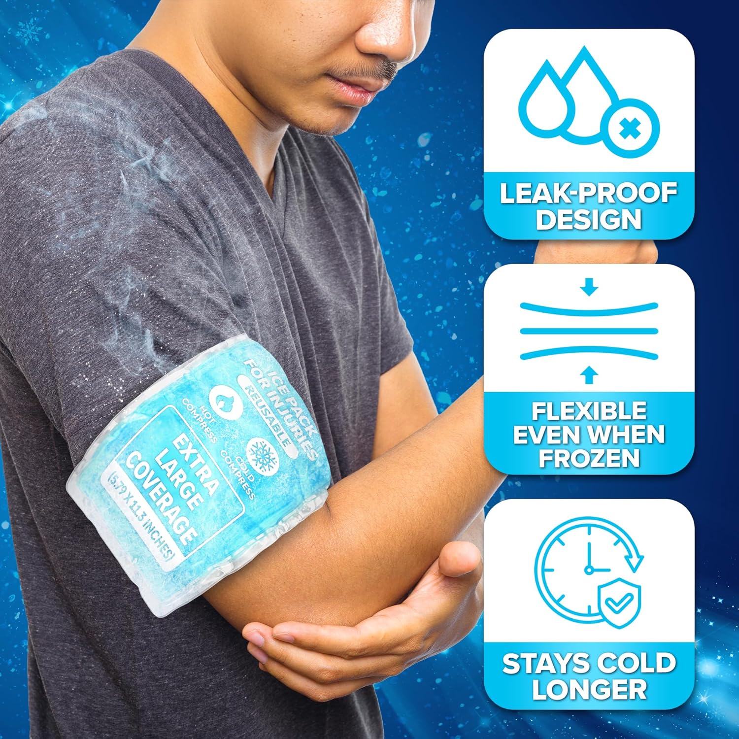 JJ CARE Ice Packs for Injuries Reusable (Pack of 2, XL) - Gel Ice Packs Reusable - Soft Ice Pack for Injuries with Wrap - Flexible Therapy, for Knee, Back, Neck, Wrist, & Ankle - Image 5