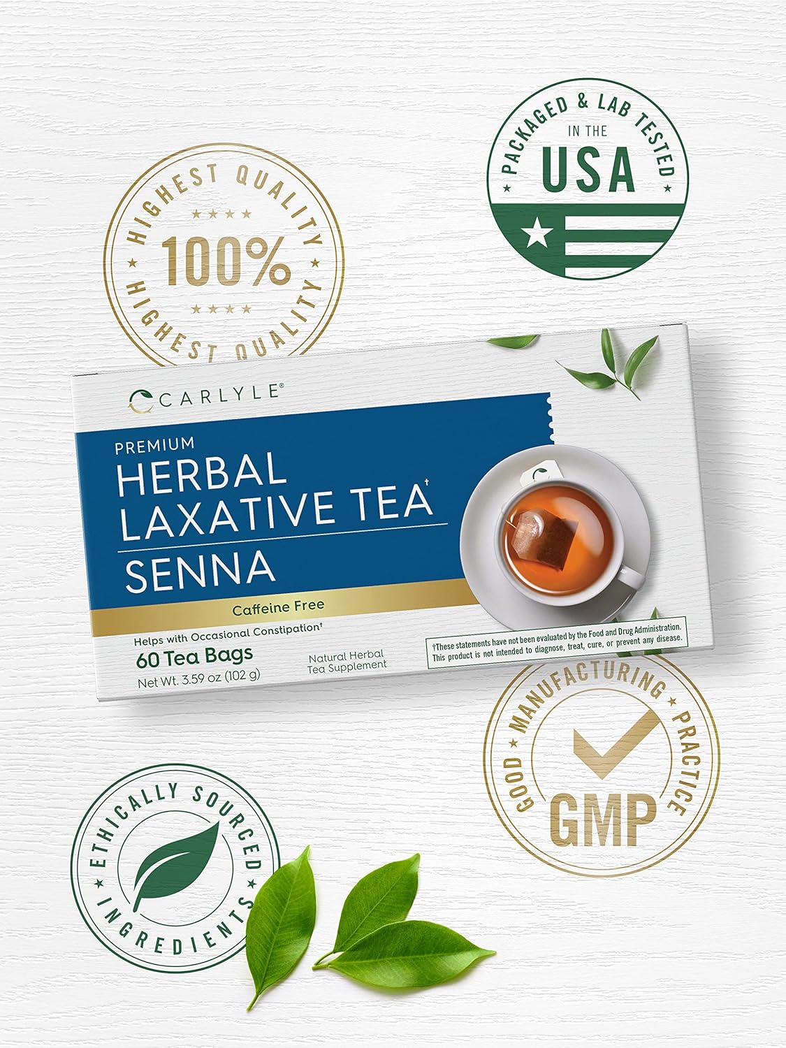 Carlyle Herbal Laxative Senna Leaf Tea | 60 Tea Bags | No Caffeine | Helps with Occasional Constipation | Vegetarian, Non-GMO & Gluten Free - Image 5