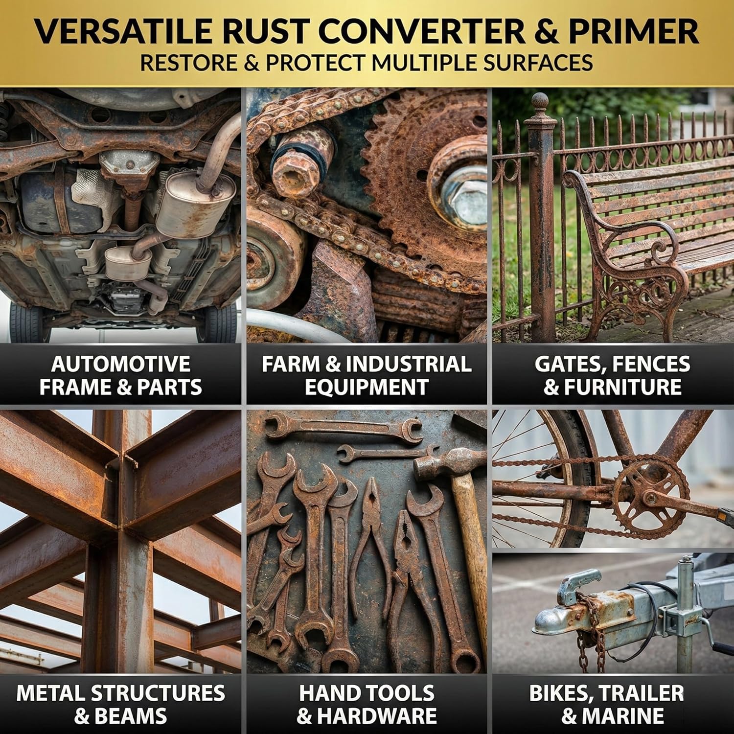 2-in-1 Rust Converter & Metal Primer - 1 Gallon Black Rust Paint Inhibitor for Metal, Ultra Car Rust Reformer & Encapsulator, Long-Lasting Anti Rust Conversion Coating, Heat Resistance - Image 5