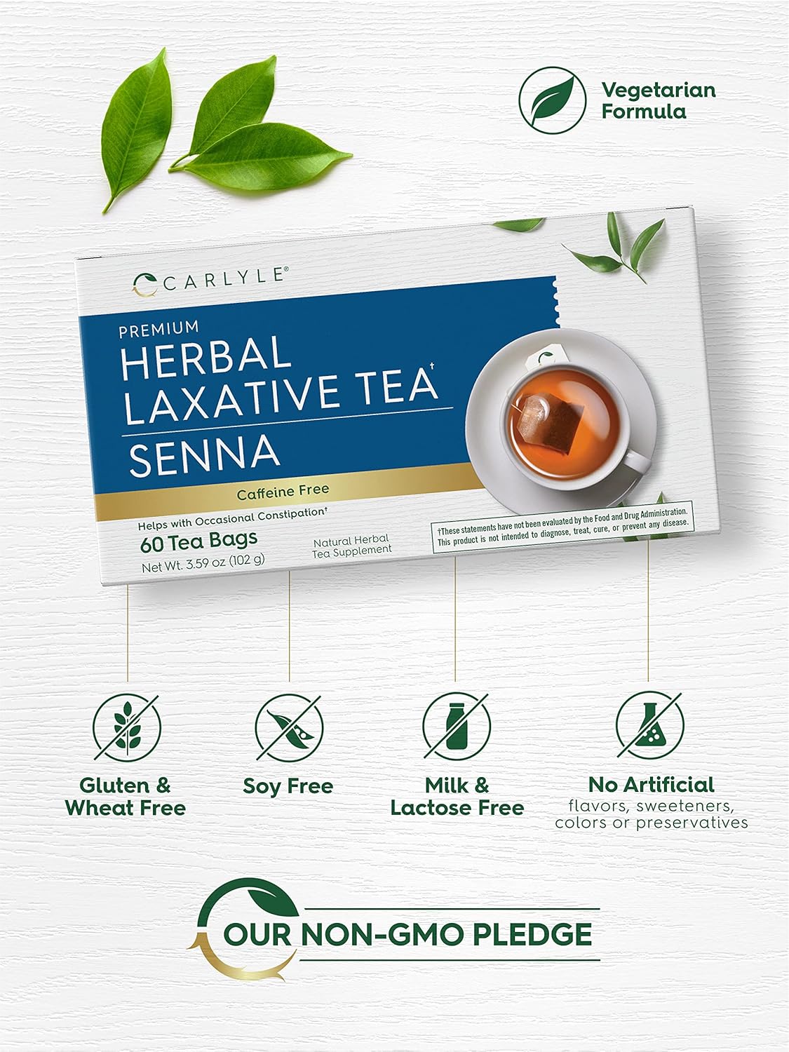 Carlyle Herbal Laxative Senna Leaf Tea | 60 Tea Bags | No Caffeine | Helps with Occasional Constipation | Vegetarian, Non-GMO & Gluten Free - Image 4