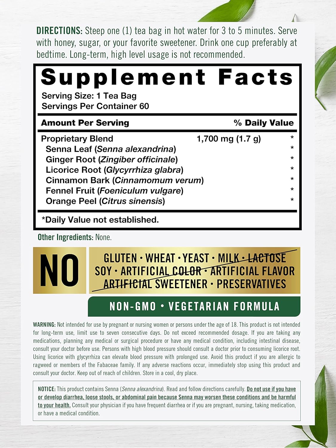 Carlyle Herbal Laxative Senna Leaf Tea | 60 Tea Bags | No Caffeine | Helps with Occasional Constipation | Vegetarian, Non-GMO & Gluten Free - Image 2