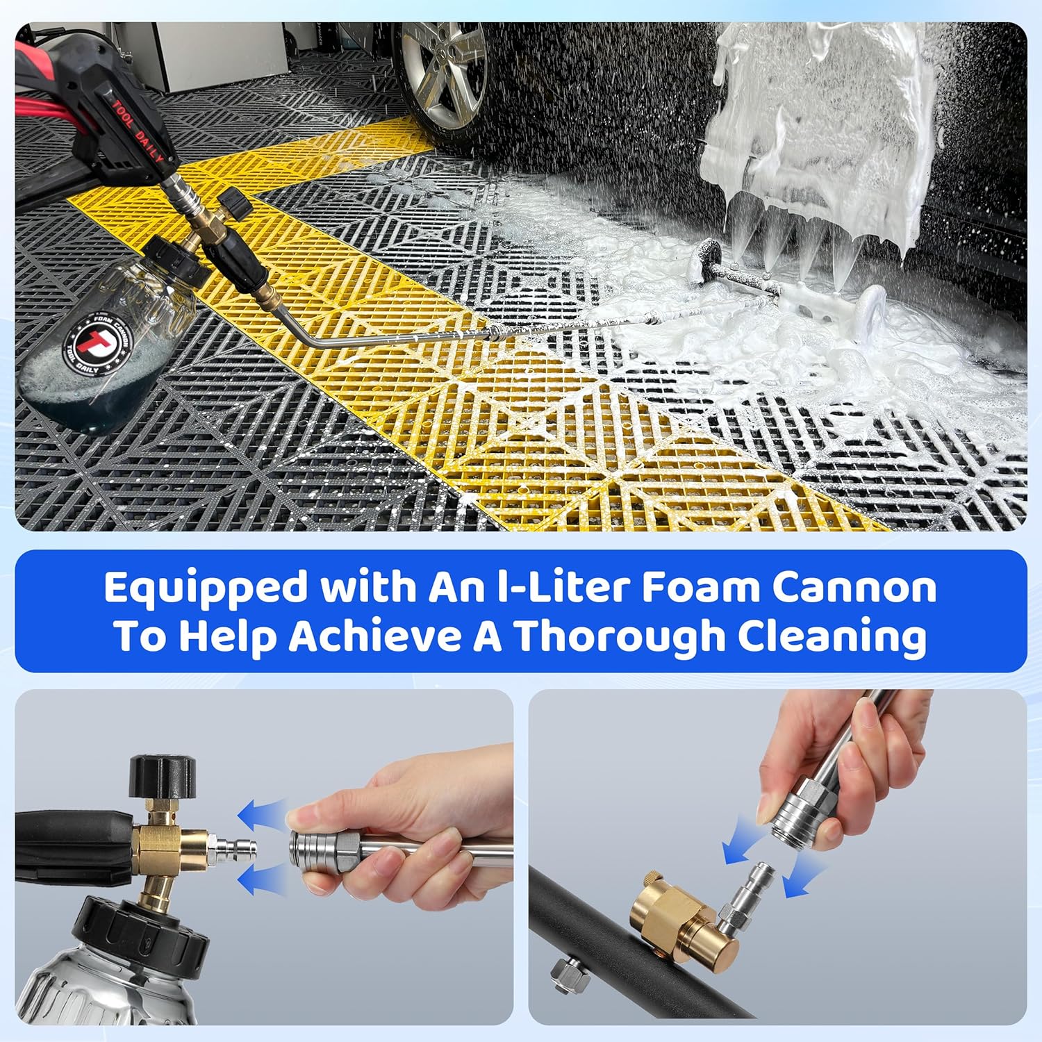 Tool Daily Undercarriage Pressure Washer Attachment 16 Inch, Dual-Function Undercarriage Cleaner with 1-Liter Foam Cannon, Under Car Wash Water Broom with 3 Pieces Extension Wand, 3600 PSI - Image 2