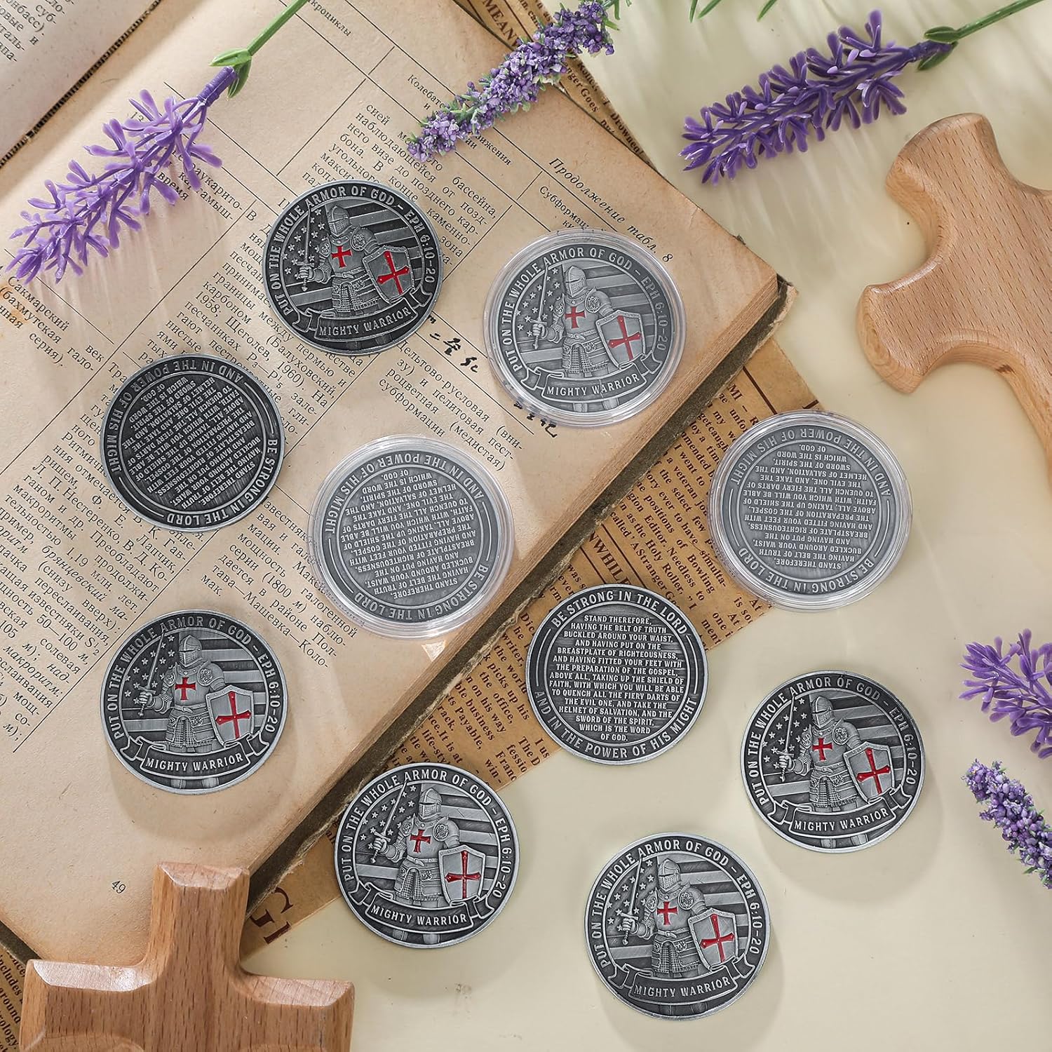 Nosiny 20 Pcs Armor of God Coins Metal Christian Challenge Coins for Religious Prayer Collector Christian Church School Party Commemorative Gifts (Ancient Style) - Image 4