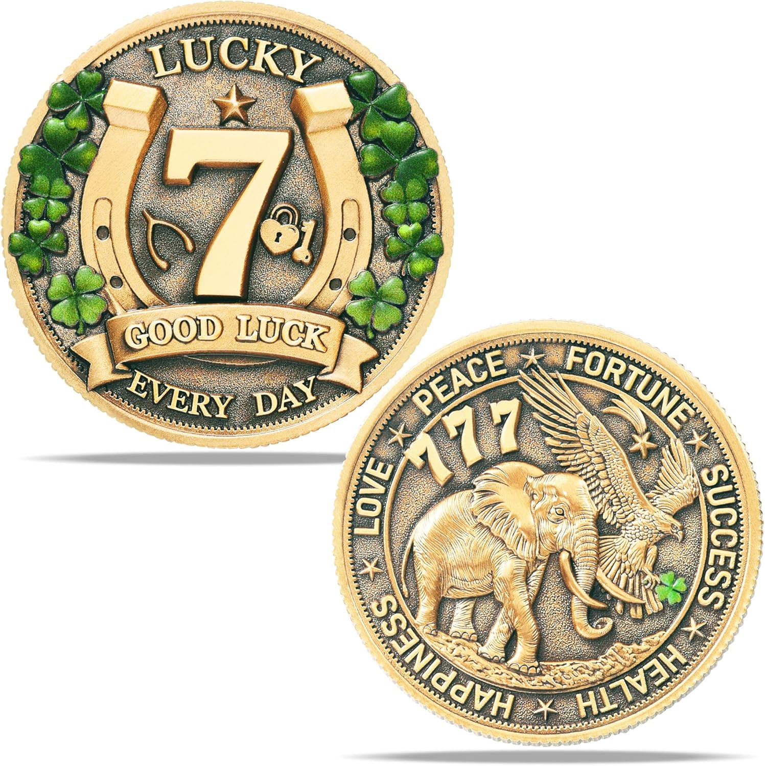 LParkin Amuletos de Proteccion y Buena Suerte Lucky Coin for Lottery Scratcher | Four Leaf Clover & Elephant Eagle Motivational Charm - Prosperity, Success & Good Luck Token