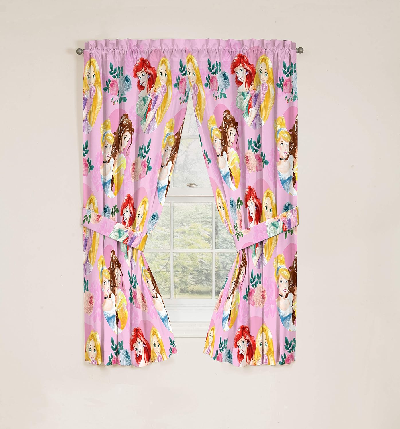 Jay Franco Disney Princess Sassy 63" Inch Drapes 4 Piece Set - Beautiful Room Décor & Easy Set Up, Bedding Features Cinderella & Belle - Window Curtains Include 2 Panels & 2 Tiebacks - Image 4