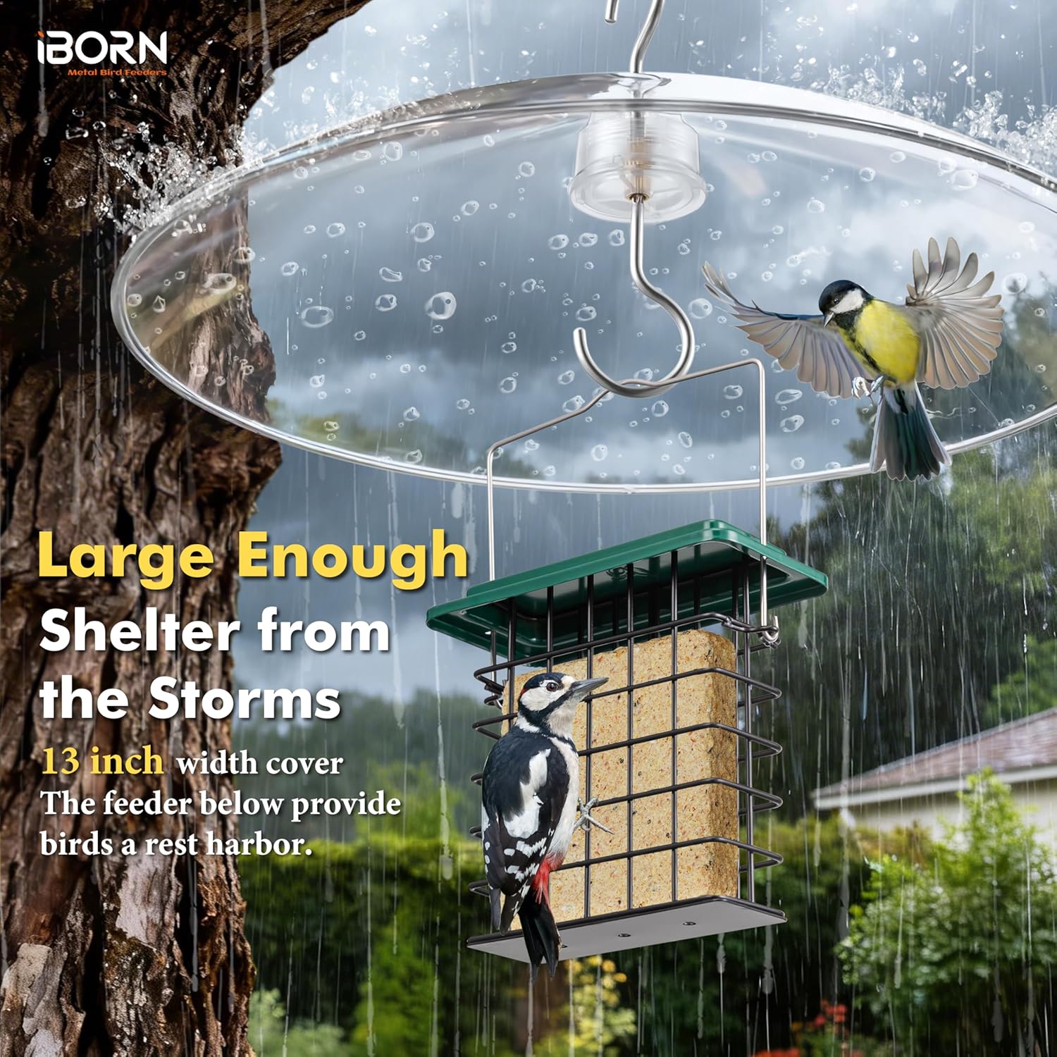 iBorn Baffles for Bird Feeders, 13” Bird Feeder Cover for Rain Guard, Birds Feeders Rain Guard, Full Protection for Feeders for Outdoors, Chew-Proof Polycarbonate, Pack of 2, Transparent - Image 3