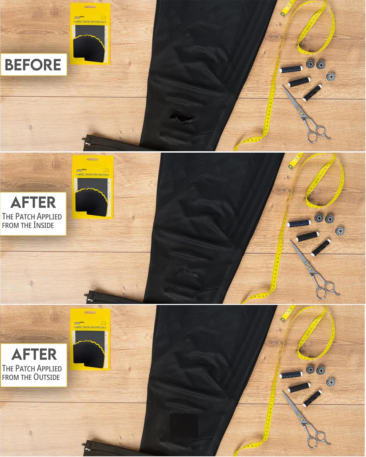 ZEFFFKA Premium Quality Fabric Iron-on Patches Inside & Outside Strongest Glue 100% Cotton Black Repair Decorating Kit 12 Pieces Size 3" by 4-1/4" (7.5 cm x 10.5 cm) - Image 5
