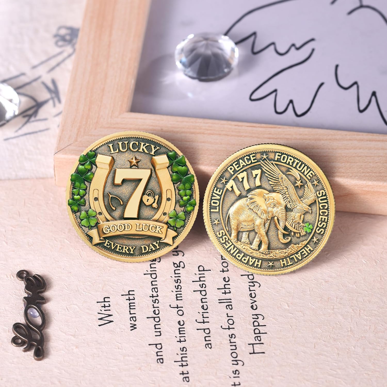 LParkin Amuletos de Proteccion y Buena Suerte Lucky Coin for Lottery Scratcher | Four Leaf Clover & Elephant Eagle Motivational Charm - Prosperity, Success & Good Luck Token - Image 7