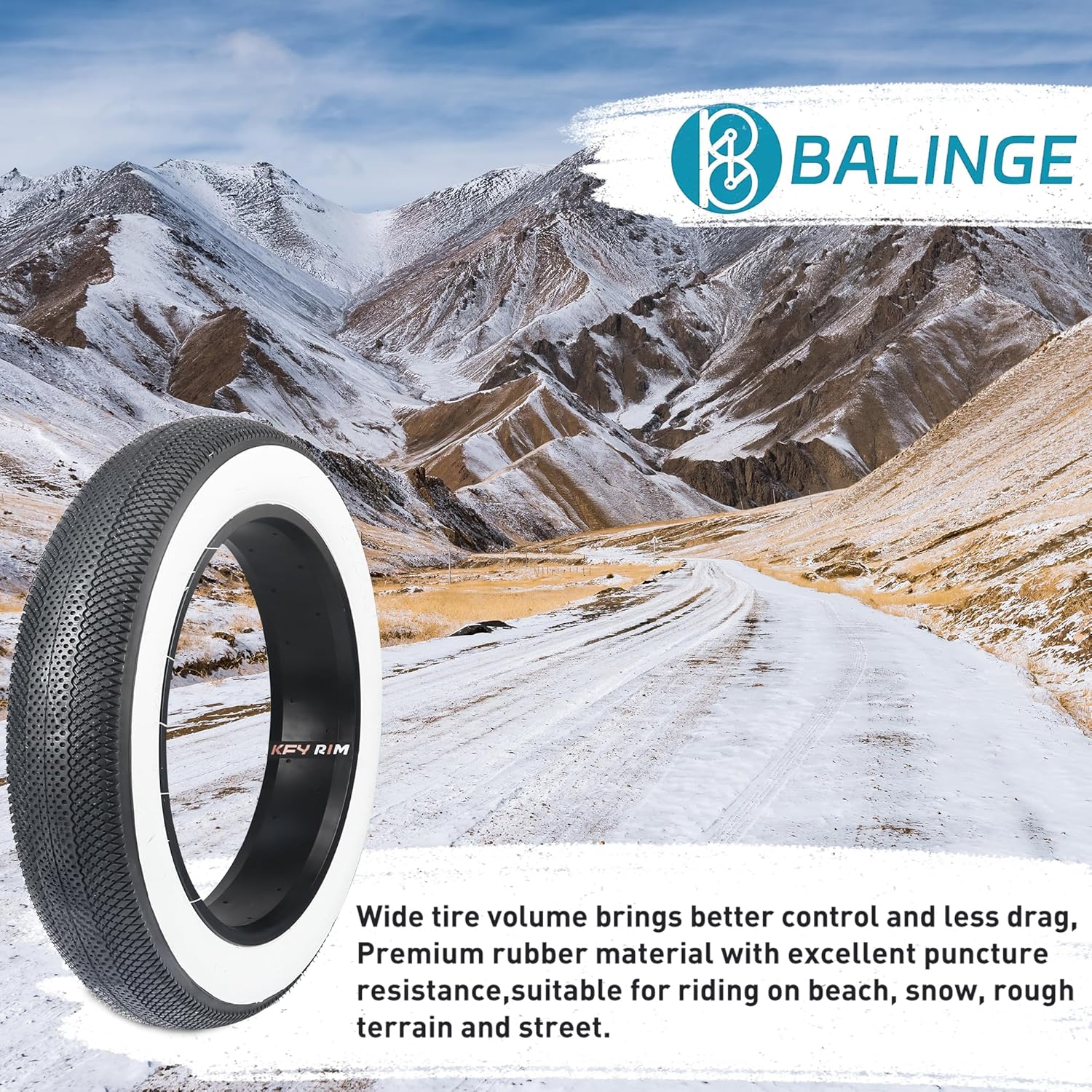 E Bike 20/26x4.0 Fat tire 20 x 4 Fat tire 20x4 Bike tire 1 Pack Heavy Duty High-Performance Wear-Resistant E-Bike Mountain Snow Bike Tire ,Fat Bike Tires,Brown Wall/White Wall/Black - Image 6