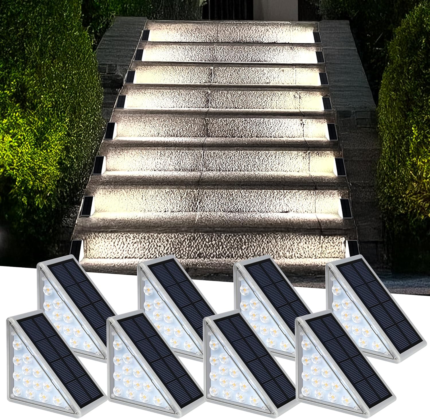AUDLES LED Solar Step Lights Waterproof Outdoor Stair Lights, Solar Deck Lights Outdoor Decor IP67 Solar Lights for Yard, Patio, Garden, Walkways, Front Door, Pathway, Driveway (8)
