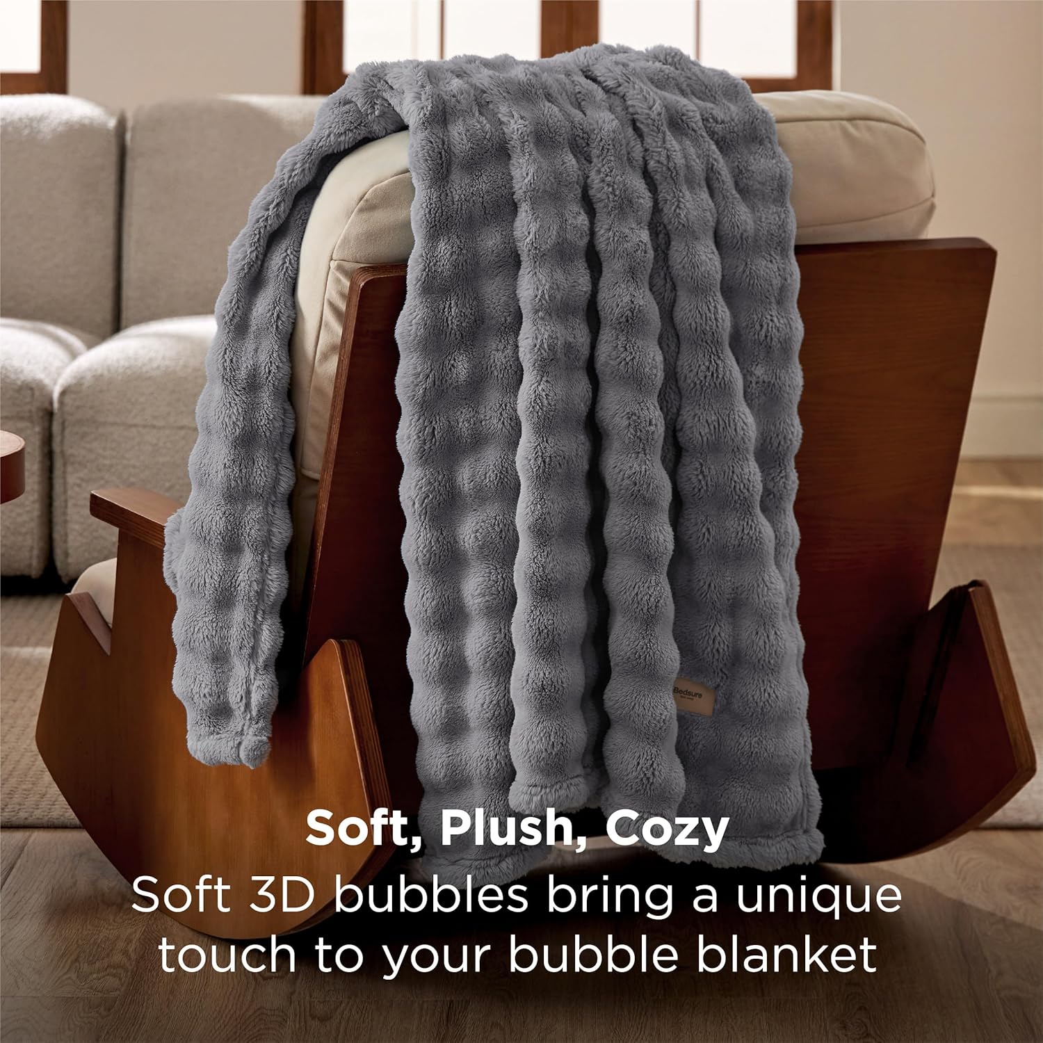 Bedsure 3D Fleece Bubble Blanket for Couch - GentleSoft Grey Throw Blanket for Sofa Bed Room Decor - Luxury Soft Cozy Fathers Gifts for Men Dad, Lightweight, All Seasons, Grey, 50"×60" - Image 3
