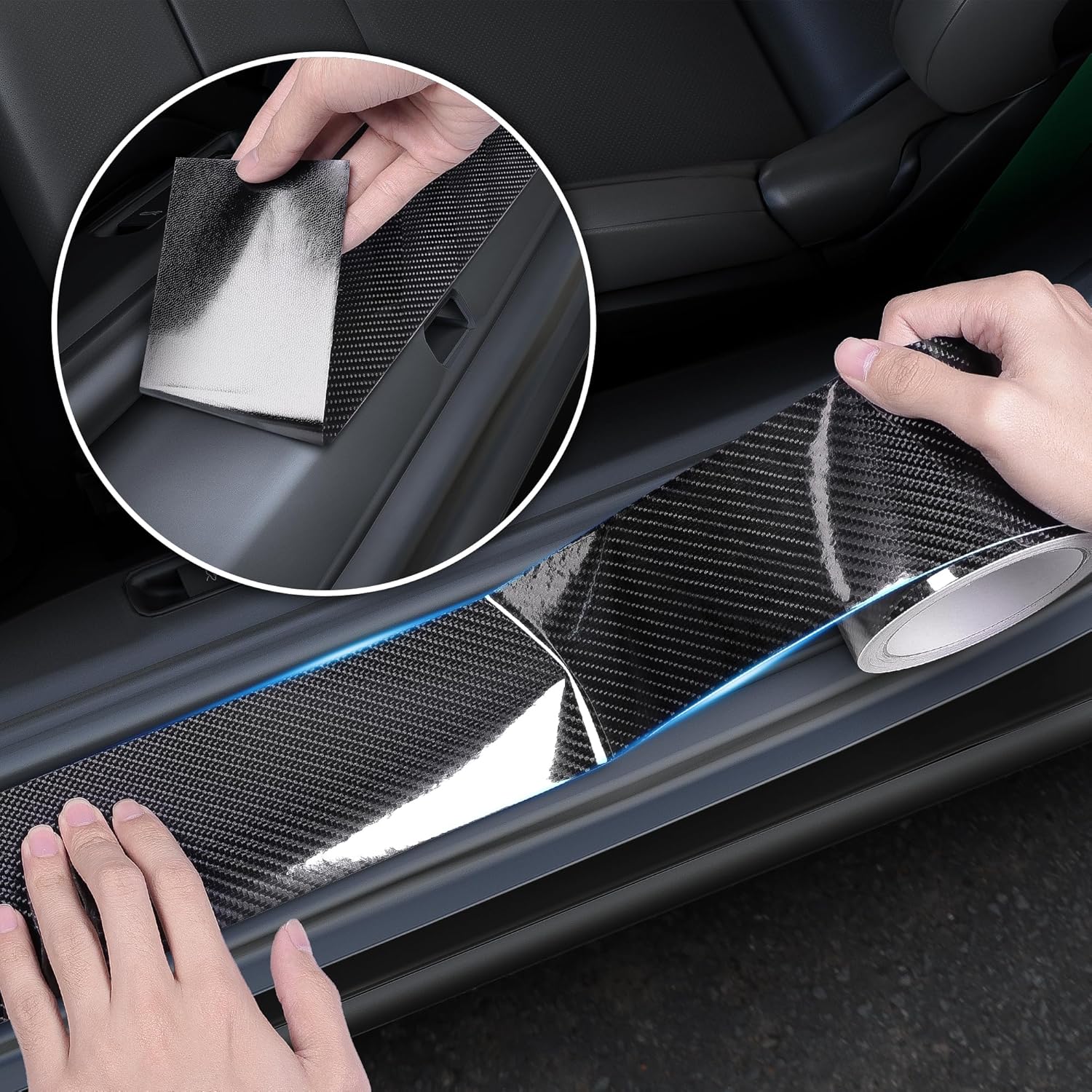 Arespark Gloss Black 6D Carbon Fiber Vinyl Tape for Chrome Delete Door Sill Protector Window Trim Blackout Vinyl Wrap, Automotive Anti-Scratch Detail Protection Film Contain Tool Kit (3in x 30ft) - Image 2