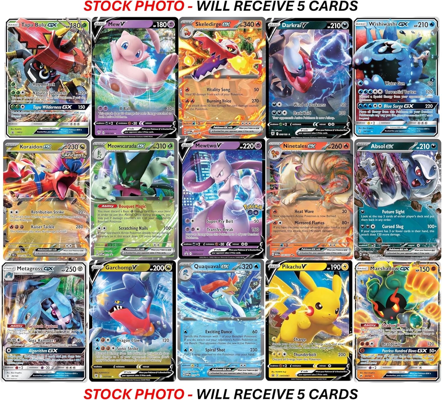 5 Pokemon Ultra Rare Card Lot - V, Gx, ex, Assorted Variety - No Duplicates - Image 3