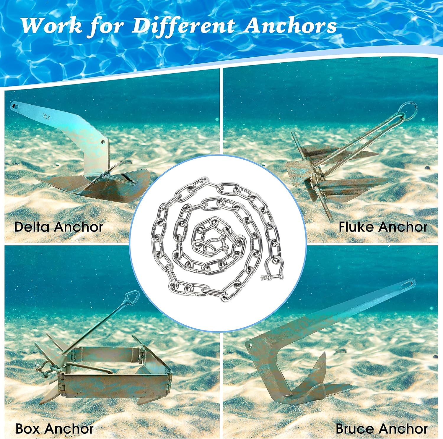 itayak Boat Anchor Chain, 316 Stainless Steel Marine Grade Anchor Lead Chain with Dual 5/16 Inch Lock Ring Shackles for Boats, Works with Different Anchors - Image 5
