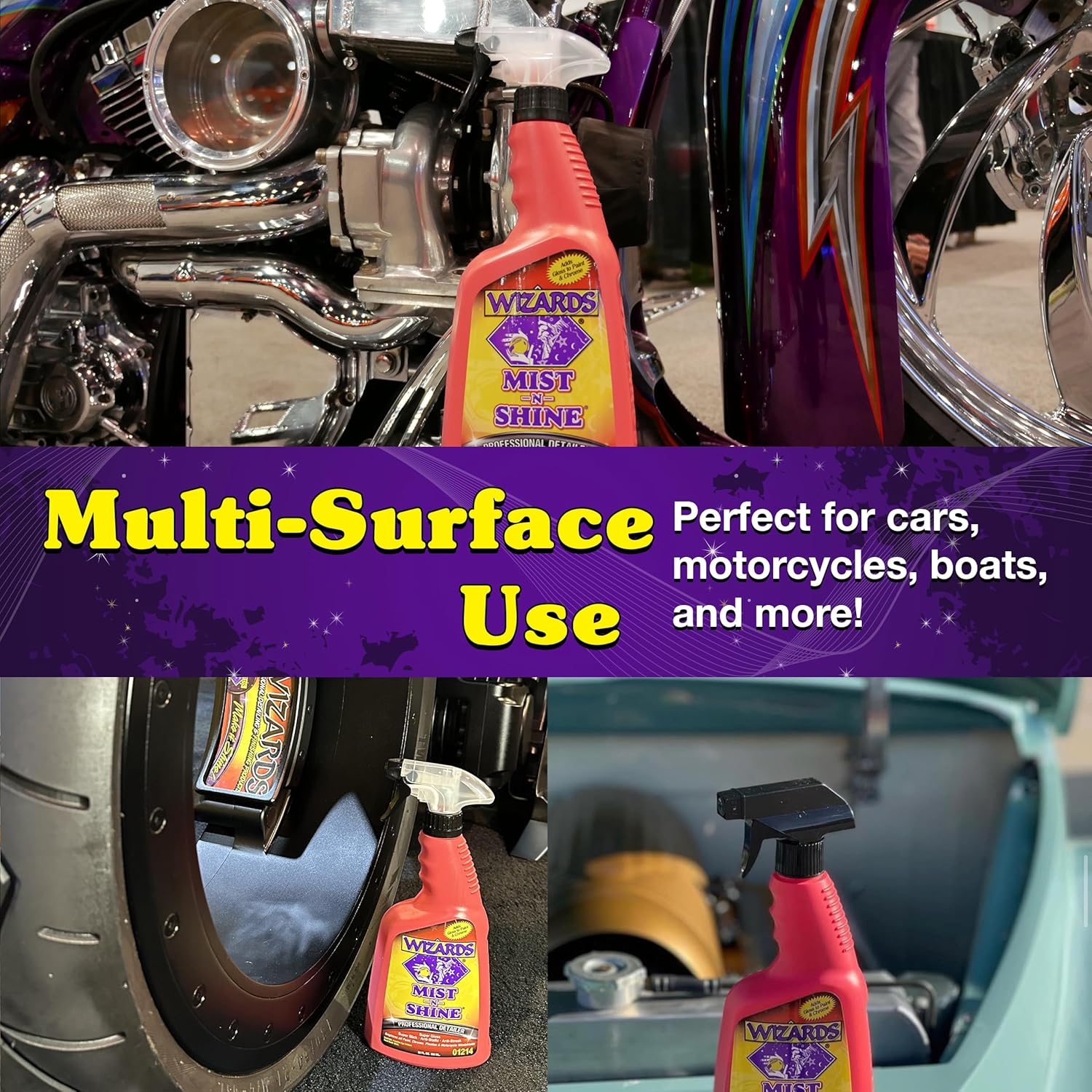 Wizards Mist-N-Shine Detail Spray - 8 Oz - Multi-Purpose High Gloss Finish Waterless Quick Detailer Spray for Glass, Chrome, Paint and Plastics - Car Exterior Cleaner for Auto Detailing Supplies - Image 4