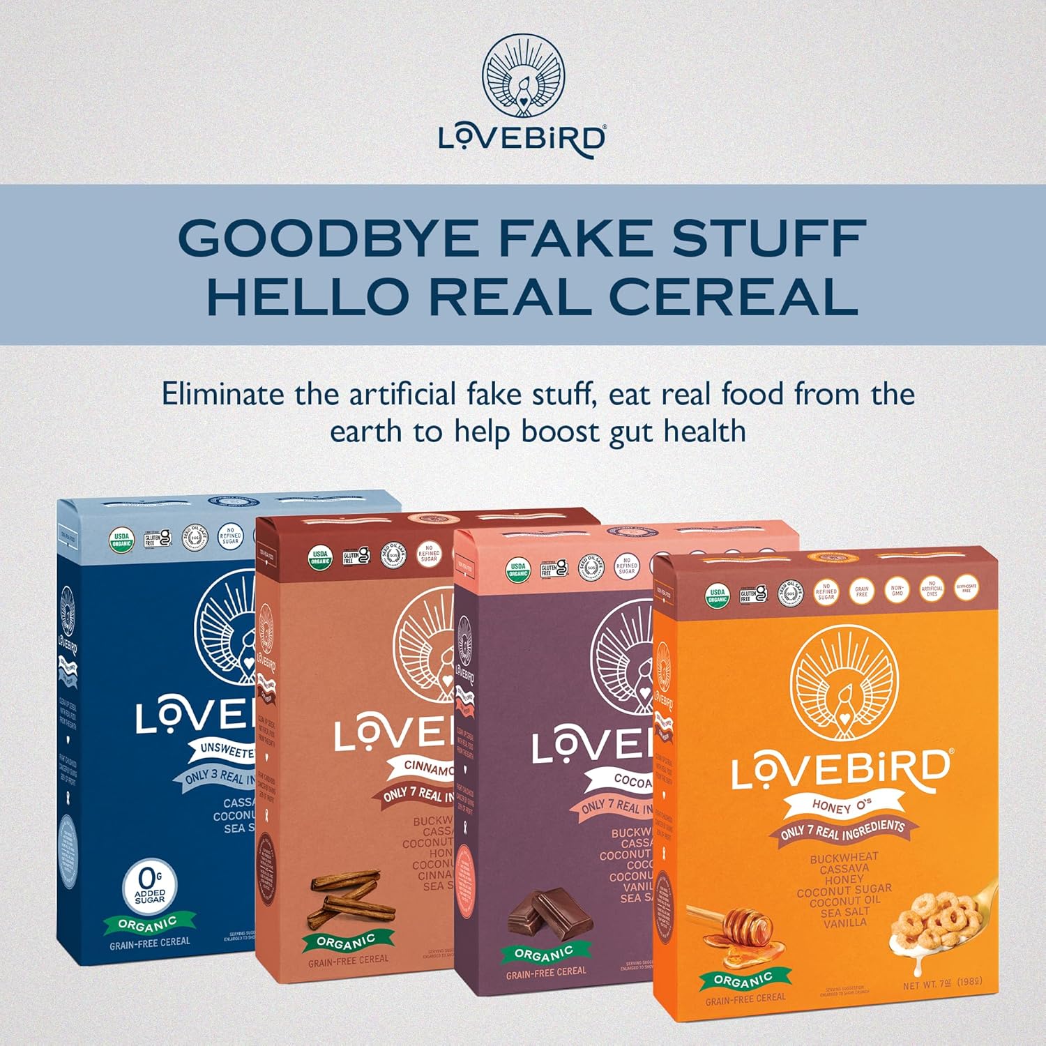 Lovebird Organic Cereal That Actually Tastes Good - 100% Real Food & Healthy Gluten Free Cereal, No Refined Sugar, Paleo, Keto Friendly Healthy Snacks for Kids, Adults - Variety, 6-Pack - Image 3