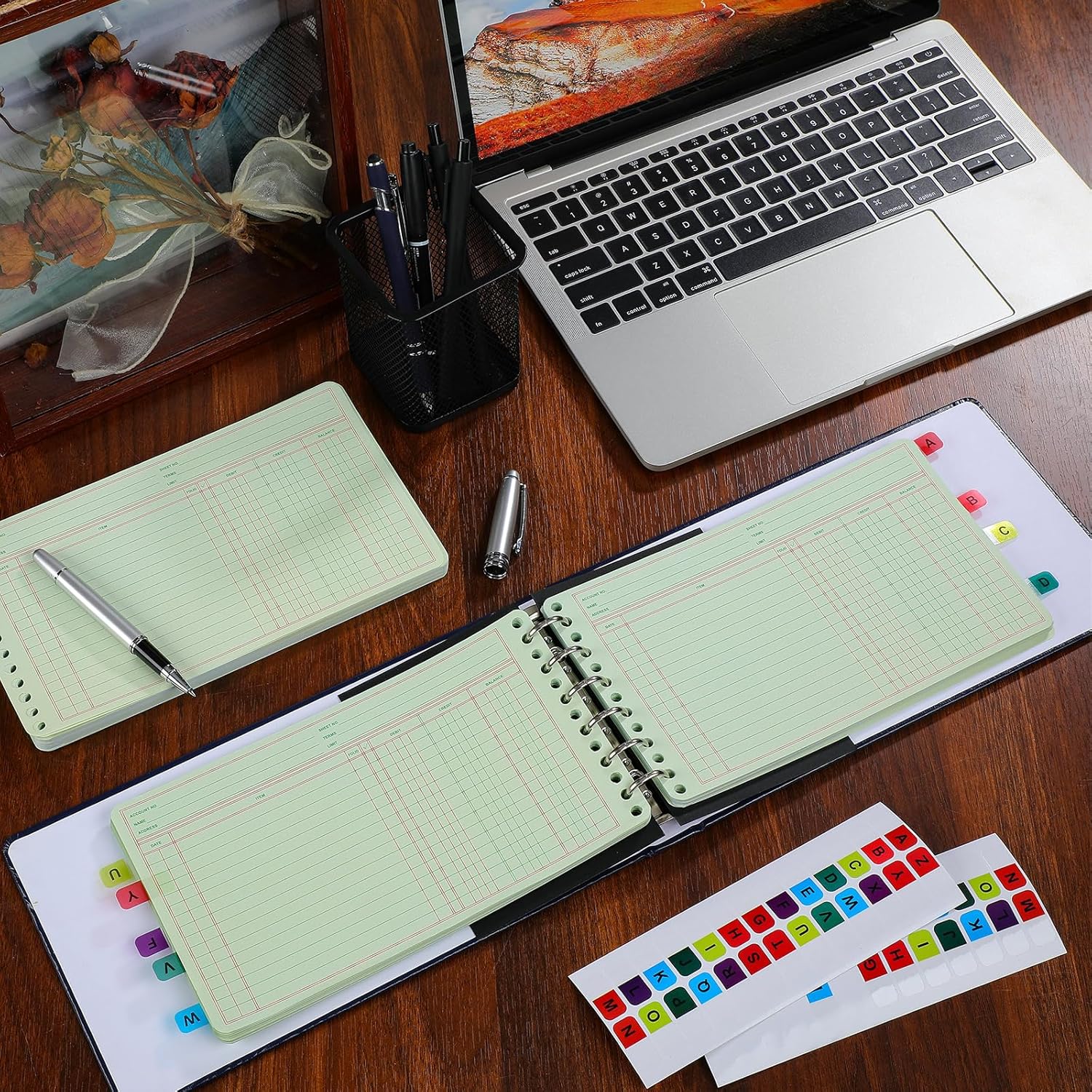 Skyygemm Ring Ledger Binder with 200 Pcs 5"x8.5" Ledger Sheets Small Index Tabs for Bookkeeping Accounting Business with Debit Credit Balance Columns(Blue Cover, Yellow Sheets) - Image 3