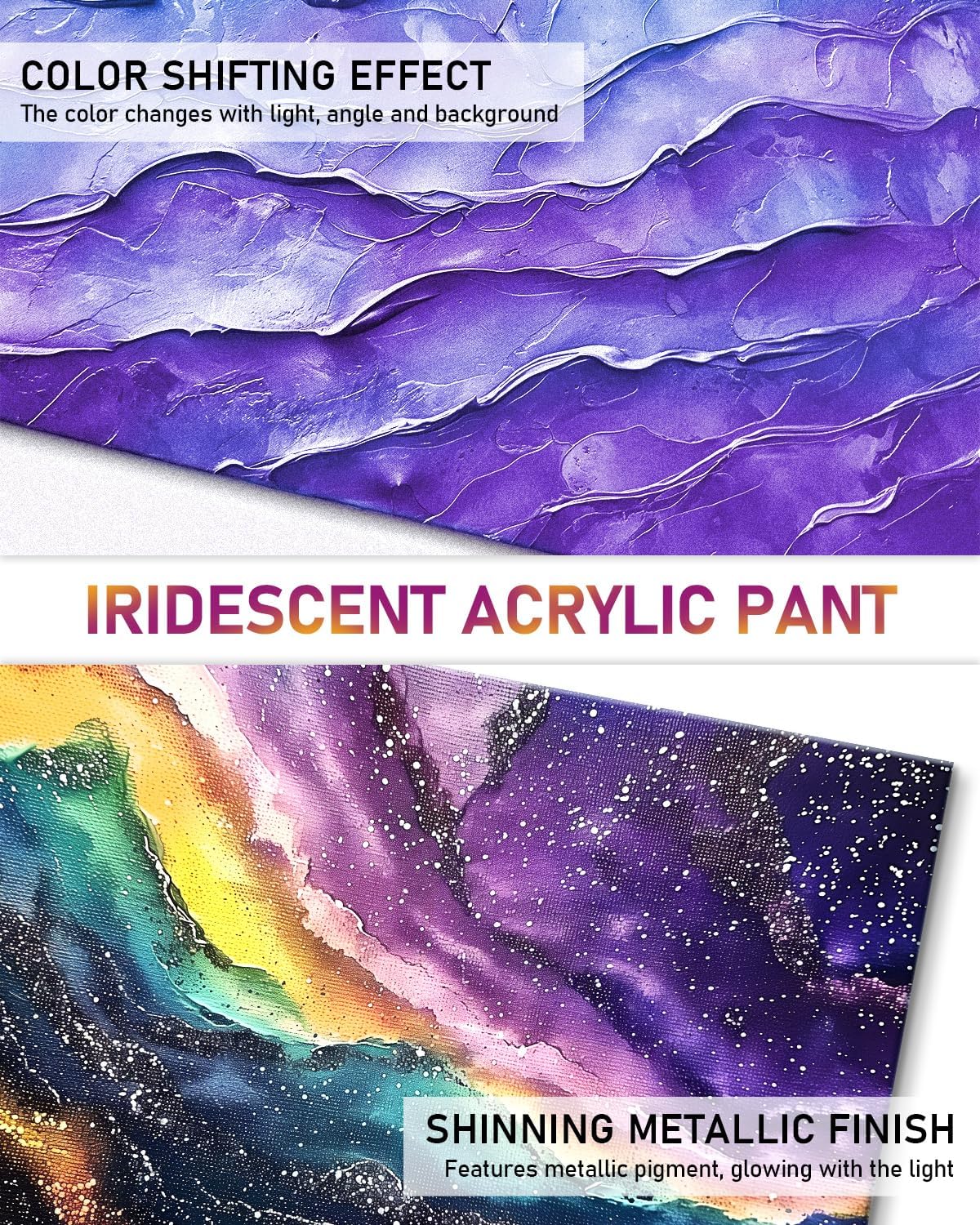 Nicpro Iridescent Black Acrylic Paint, 8.45oz / 250ml Large Bottle Black Metallic Acrylic Paint, Color Shifting & Non-Toxic Art Painting Supplies For Craft Canvas Fabric Rock Wood Ceramic Metal - Image 3
